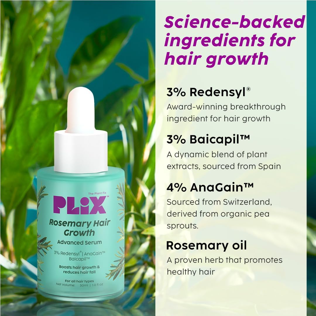 The Plant Fix Plix Rosemary Hair Growth Serum with 3% Redensyl, 4% AnaGain, 3% Baicapil, 30 ml - Dhevu