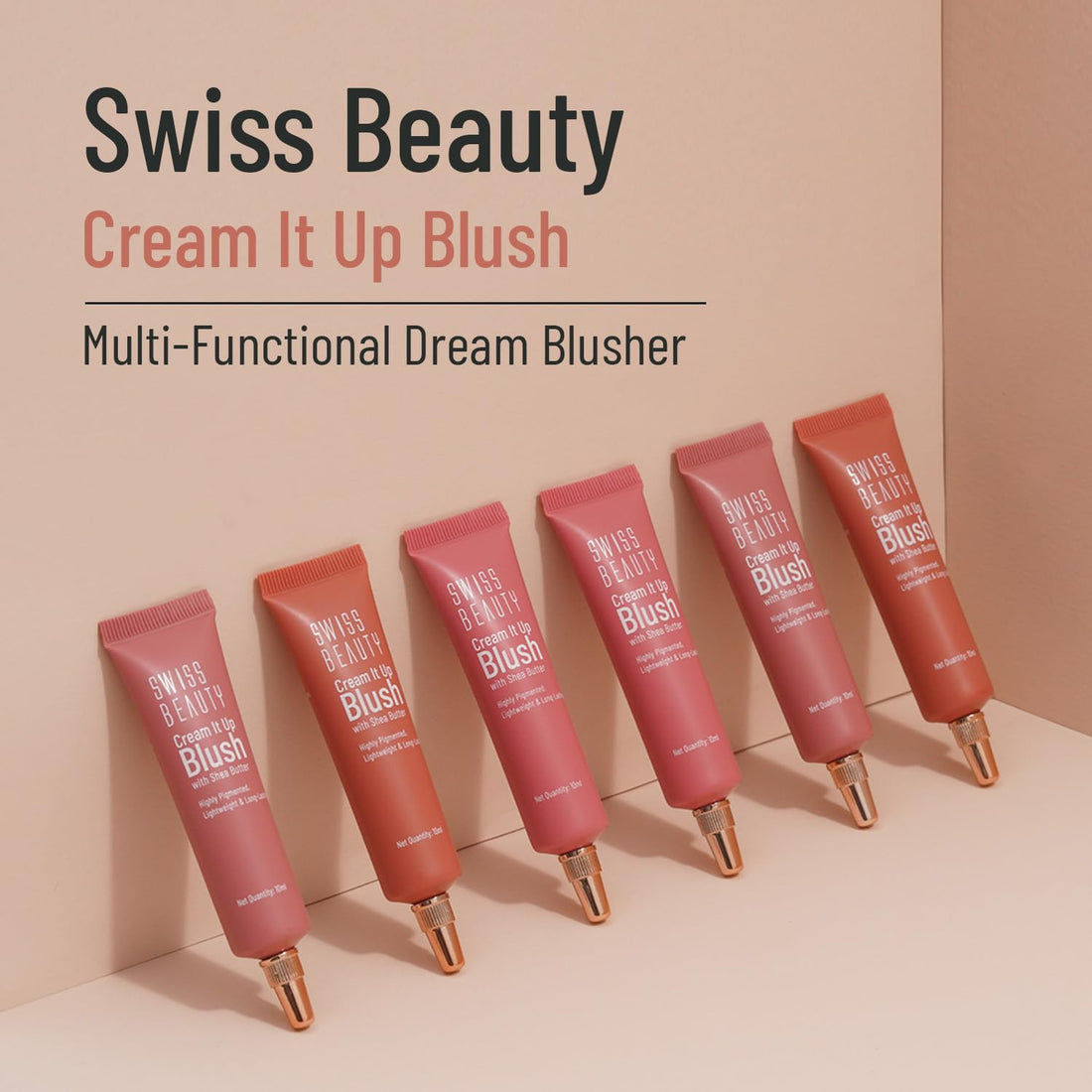 Swiss Beauty Cream It Up Blush | Highly pigmented | Super-blendable | Long-lasting | Enriched with Shea Butter | Multipurpose | Shade-03 Cheeky Peach, 10ml