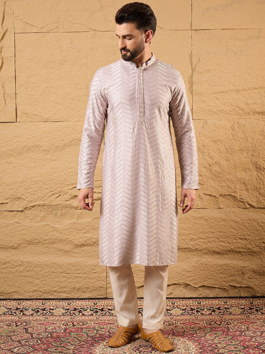 House of Pataudi Men Embroidered Straight Kurta With Trousers