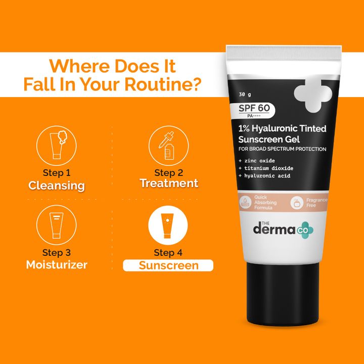 The Derma Co 1% Hyaluronic Tinted Sunscreen Gel with SPF 60 & PA++++ for Broad Spectrum Protection - 30g