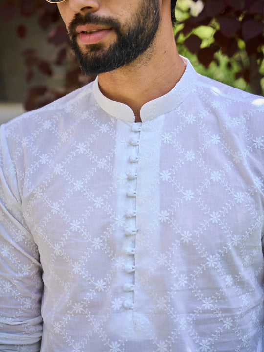 See Designs Ethnic Motifs Embroidered Chikankari Pure Cotton Kurta With Salwar