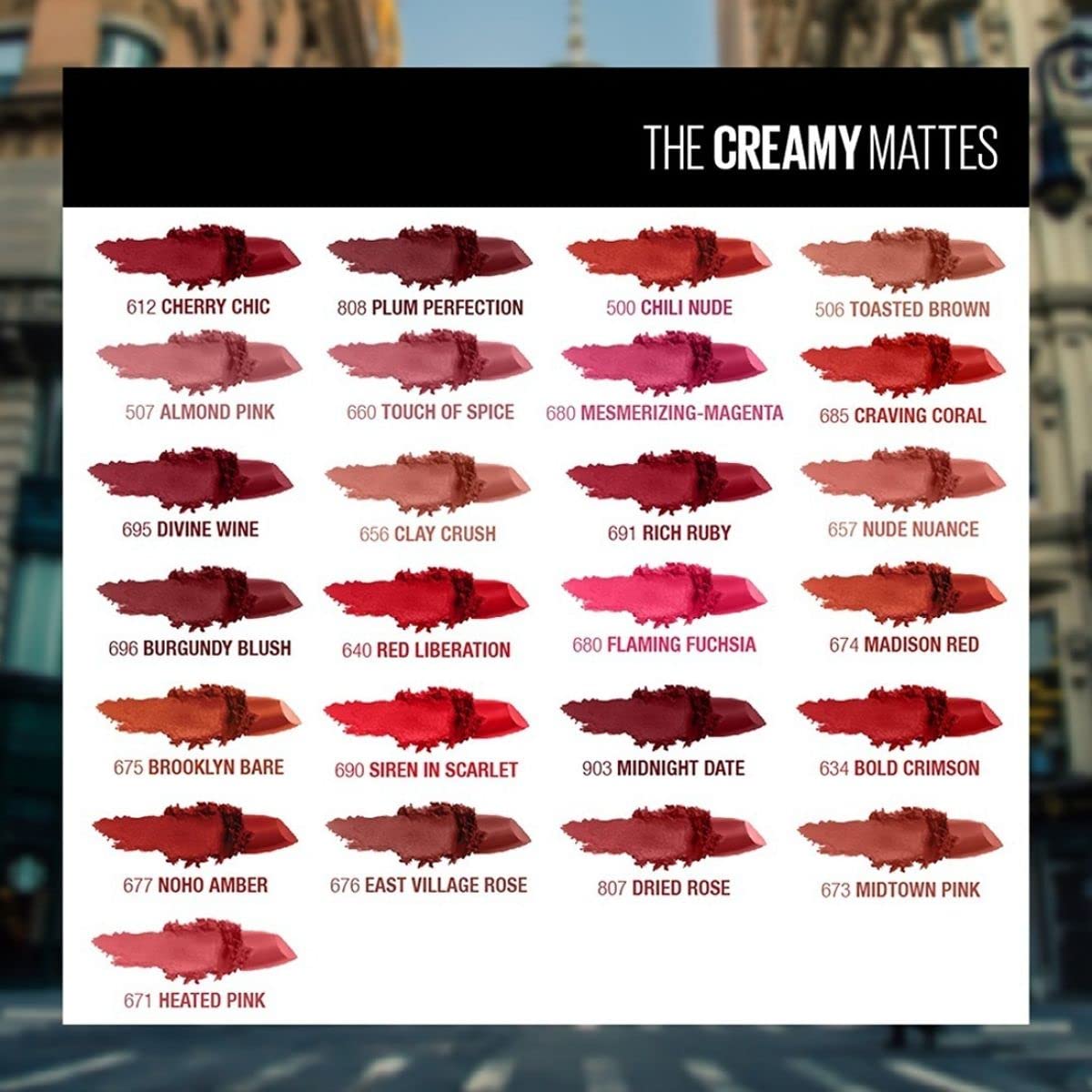 Maybelline New York Color Sensational Creamy Matte Lipstick lasts up to 12 Hours, Hydrate Lips, Rich Creamy Lipstick with Shea Butter, Comes in 42 Shades - 640 Red Liberation, 3.9g