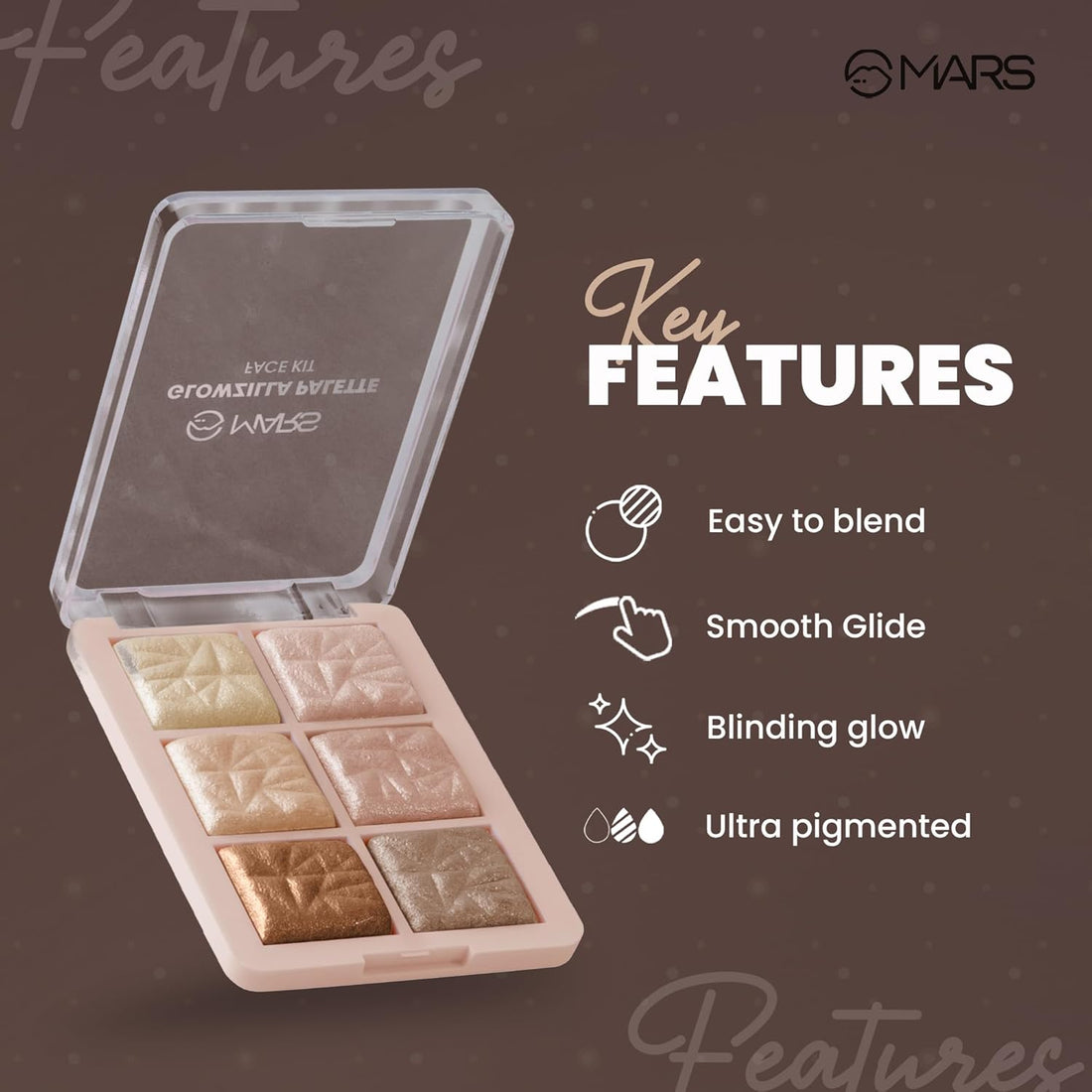 MARS Glowzilla 6 Colour Highlighter Palette | Ultra Blendable & Long Lasting | Blinding Glow (12.0gm) (Shade-03)
