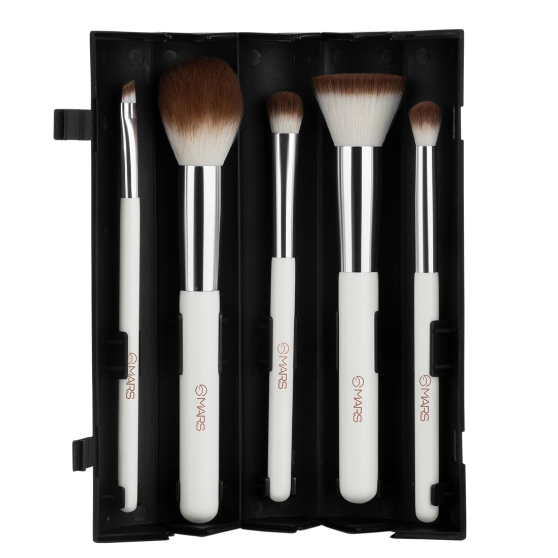 MARS Penta Perfect Set of 5 Makeup Brush Set with Holder | Long-Lasting Soft & Synthetic Bristles | Versatile Use | Precise Application for Face, Eyes & Brows (WHITE)