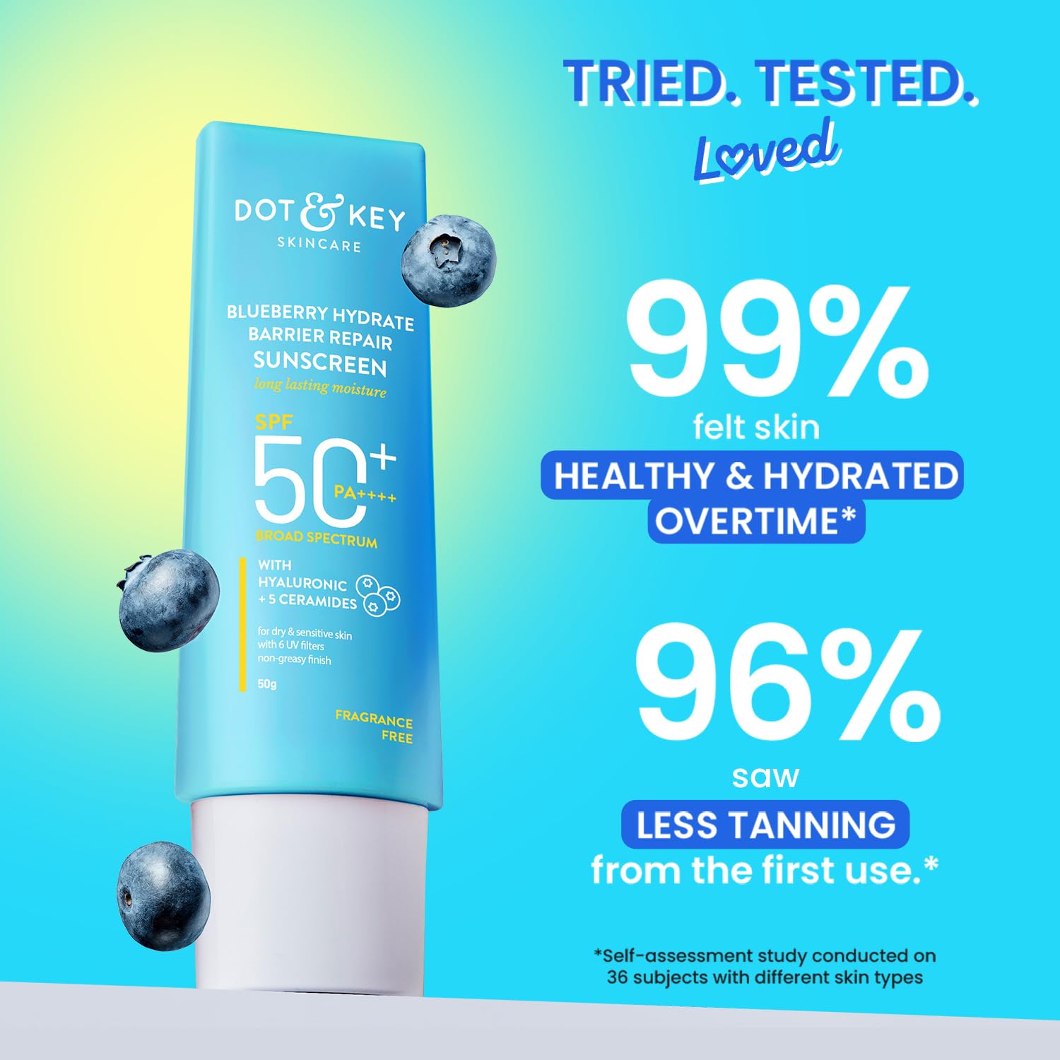 Dot & Key Blueberry Hydrate Barrier Repair Sunscreen Spf 50+,Pa++++|For Dry&Sensitive Skin|Non - Greasy Finish|No White Cast|Uv & Blue Light Protection|Broad Spectrum|For Women&Men|50G, 1 Count