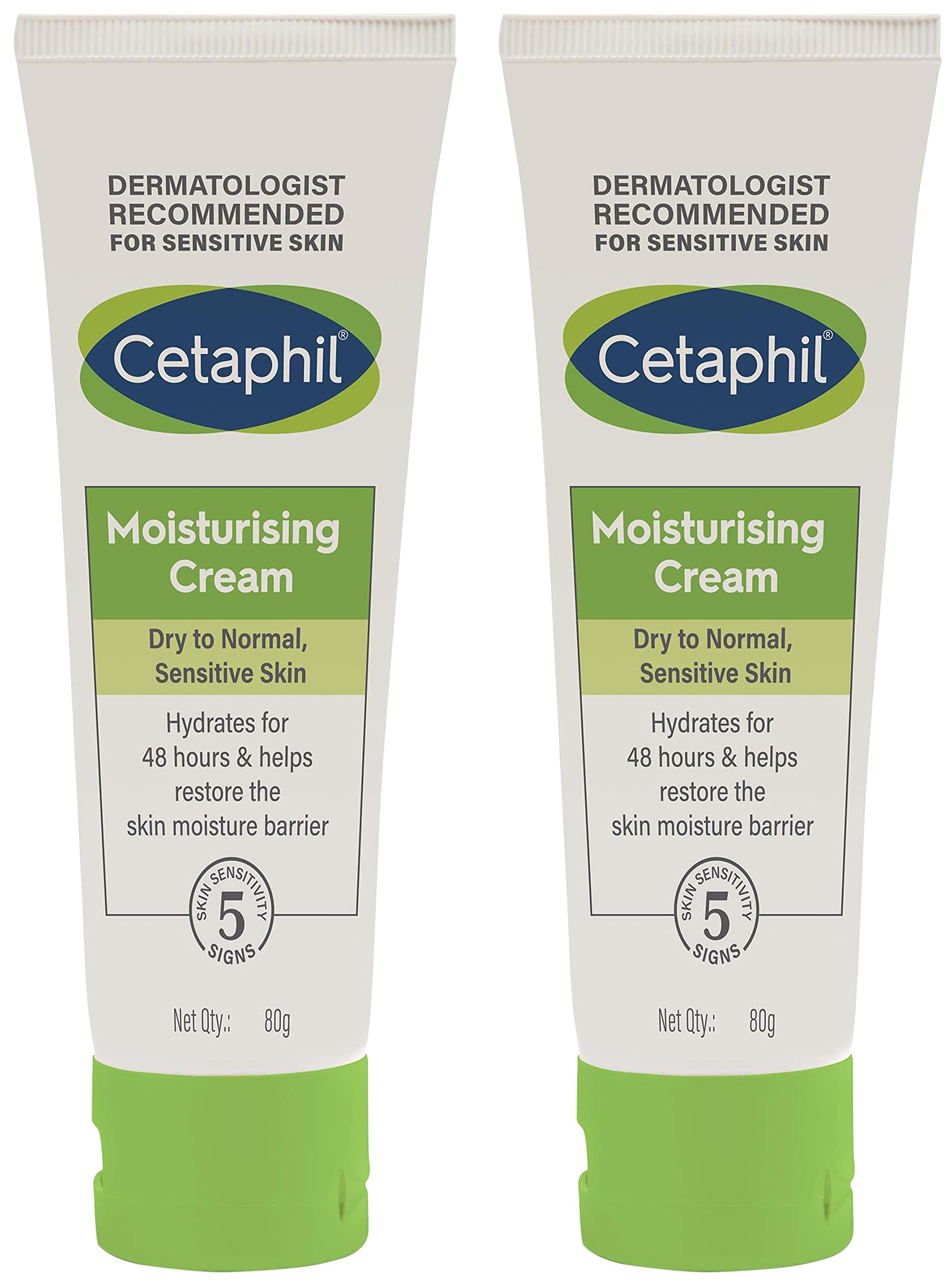 Cetaphil Moisturising Cream for Face & Body, 80g | 48Hr Hydration with Niacinamide, Panthenol & Glycerin | For Dry to Normal Skin | Paraben-Free, Hypoallergenic, Non-Greasy