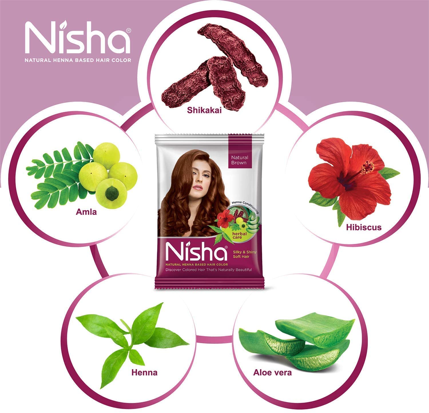 Nisha Hair Color Dye Henna Based Natural Hair Color Powder Without Ammonia Natural Brown Colour 15Gm Pack of 10