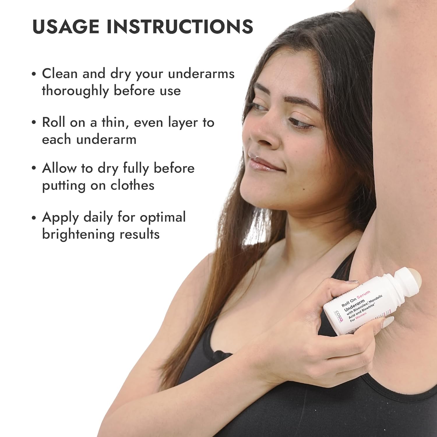 Cos-IQ Brightening Underarm Roll-On Serum for Women, 80ml | With Bioecolea, Mandelic Acid and Bio White | Prevents Body Odour, Brightens Skin & Exfoliates Underarms | 60 Days Pack