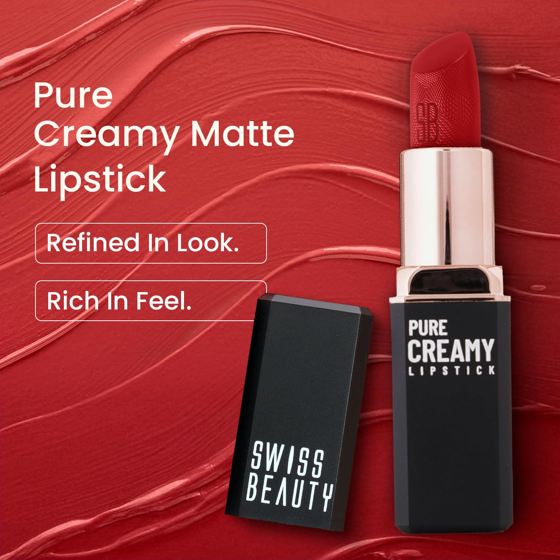Swiss Beauty Pure Creamy Lipstick | Smooth Glide | Matte Finish | Rich Colour | With Vitamin E & Tea Tree Oil | Hydrating | All-Day Comfort | Shade- 01-Dare to Bare