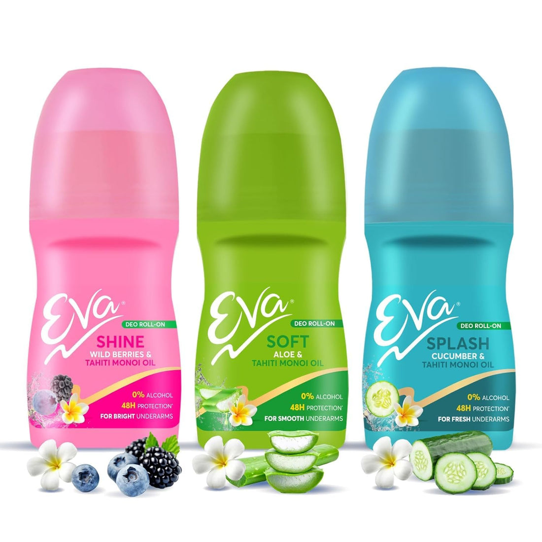 Eva Underarm Roll On Deodorant| No Alcohol No Aluminium| Chemical Free| For Fresh,Bright & Smooth Underarms(Wild Berries,Aloe & Cucumber)| For Women(25Ml Pack of 3)