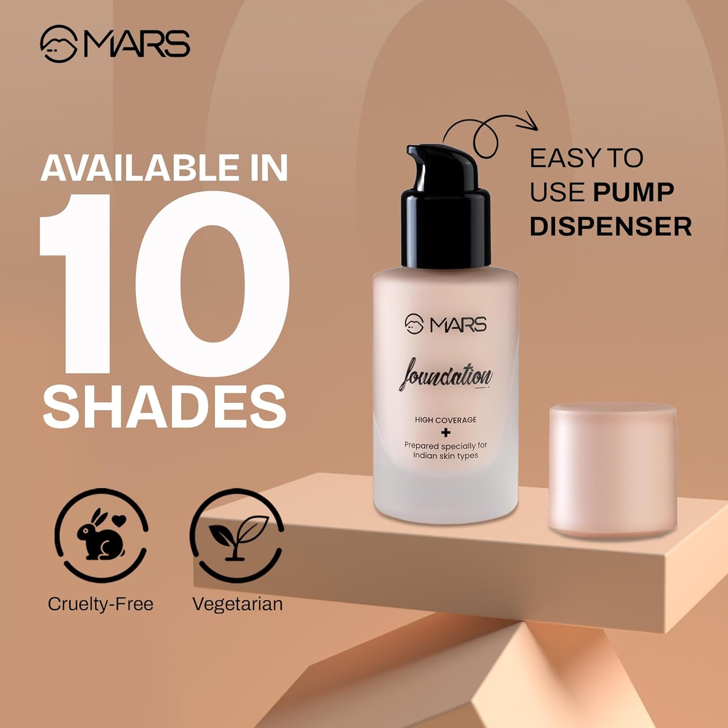 MARS SPF50 PA++++ High Coverage Liquid Foundation | Blemish Free & Blendable Foundation for Makeup (40ml) (SHADE-01)