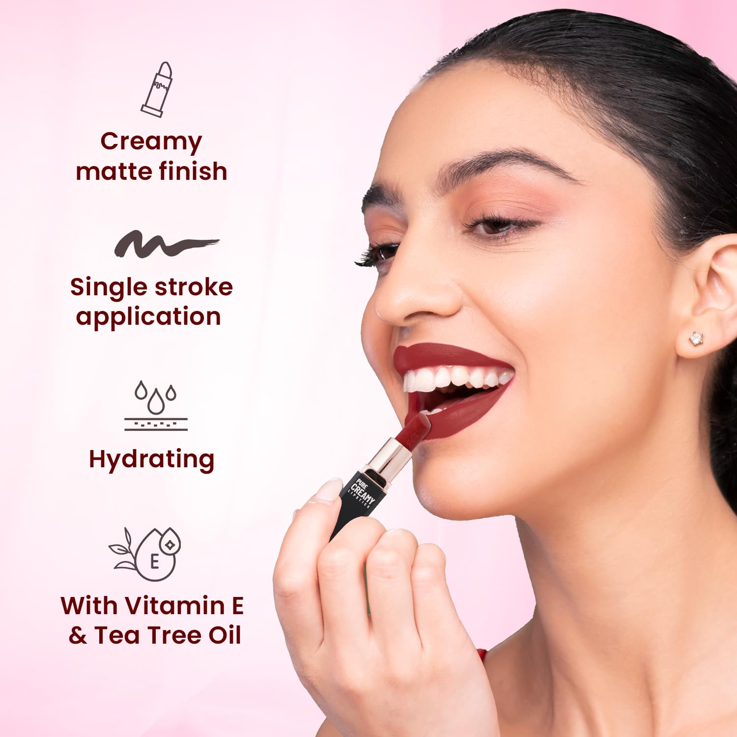 Swiss Beauty Pure Creamy Lipstick | Smooth Glide | Matte Finish | Rich Colour | With Vitamin E & Tea Tree Oil | Hydrating | All-Day Comfort | Shade- 01-Dare to Bare