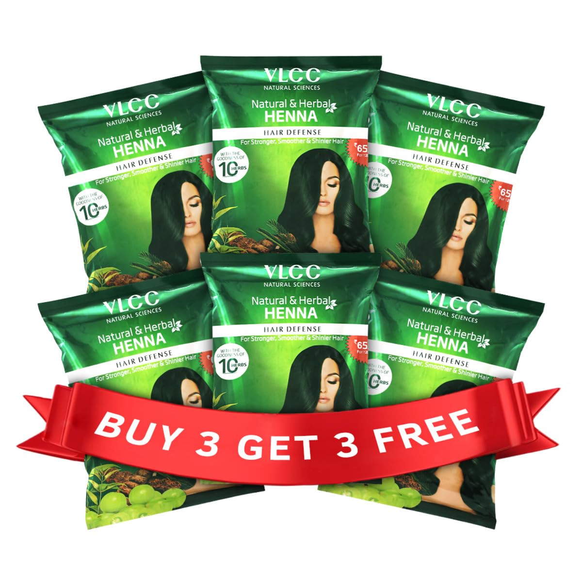 VLCC Natural & Herbal Henna - 120g X 3 (Pack of 3) | Goodness of 10 herbs like Amla, Brahmi, Jatamansi, and Bhringraj | For Stronger, Smoother & Shinier Hair.