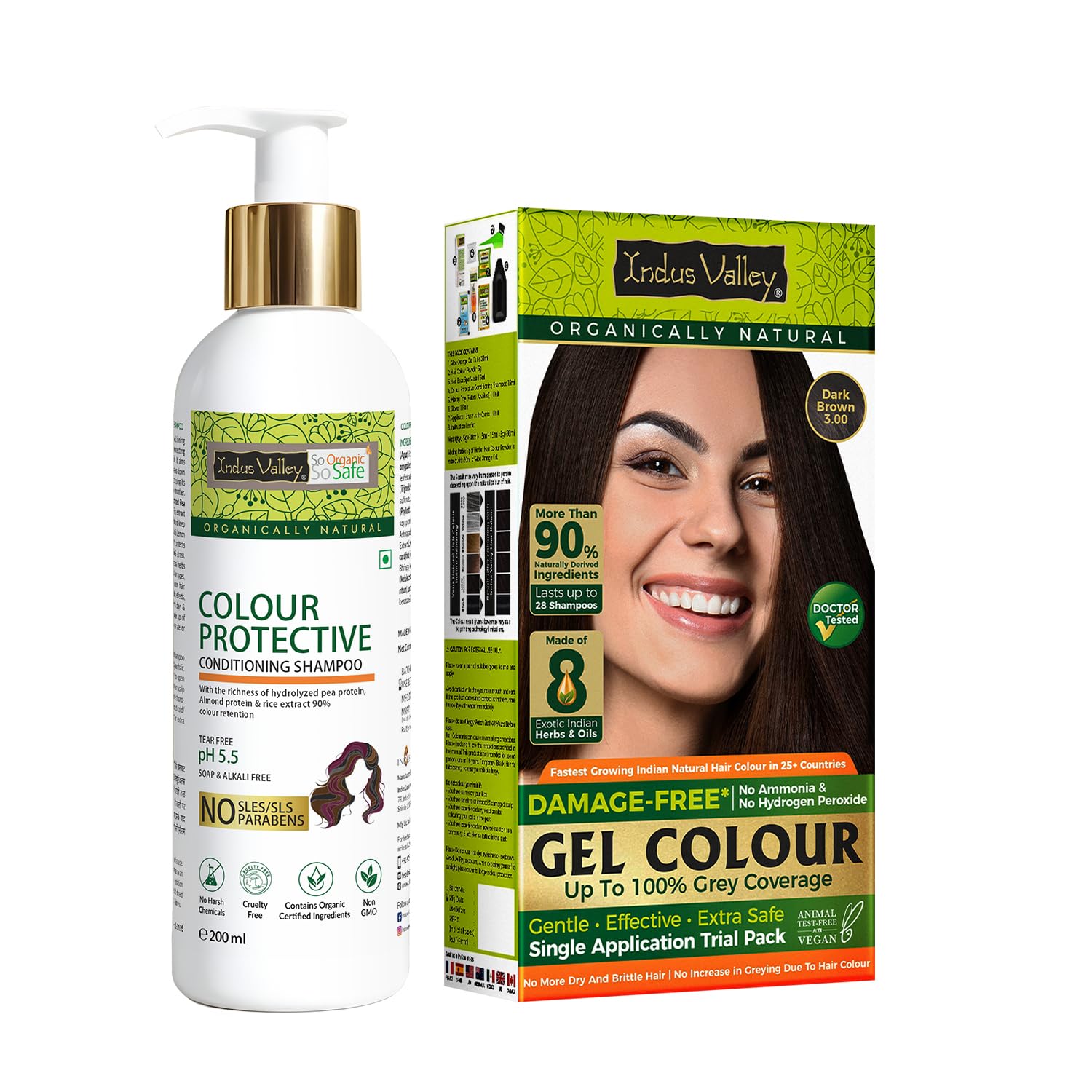 INDUS VALLEY Damage Free Natural Gel Hair Colour for Women | Ammonia & PPD Free Organic Hair Colour with 100% Grey Coverage, Long Lasting Hair Color Trial Pack (Dark Brown, 65 ml)