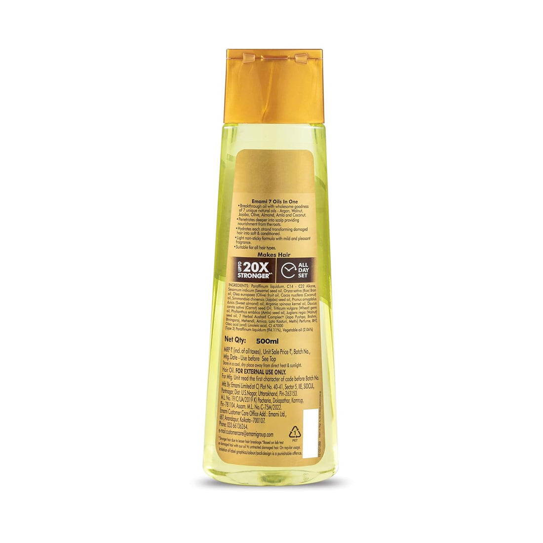 Emami 7 Oils in One Hair Oil | Makes Hair 20x Stronger and Manageable | Coconut Oil, Amla, Jojoba, Olive, Walnut, Argan & Almond Oils | 500 ML