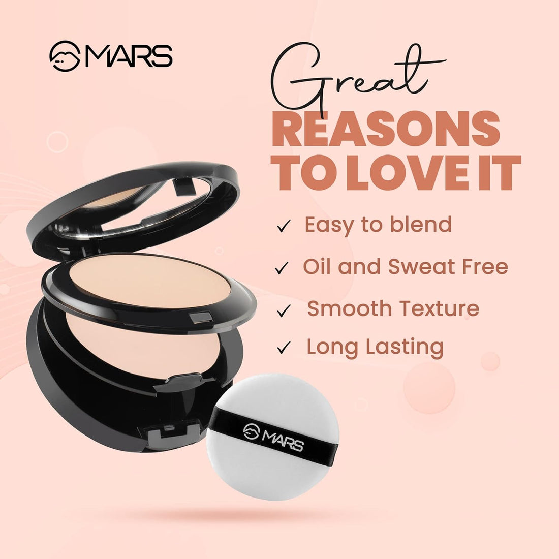 MARS Wonder 2 In 1 Compact With Mirror And Powder Puff | Oil And Sweat Control | Long Lasting Compact Powder For All Skin | Natural Finish (16.0Gm) (Shade-03)