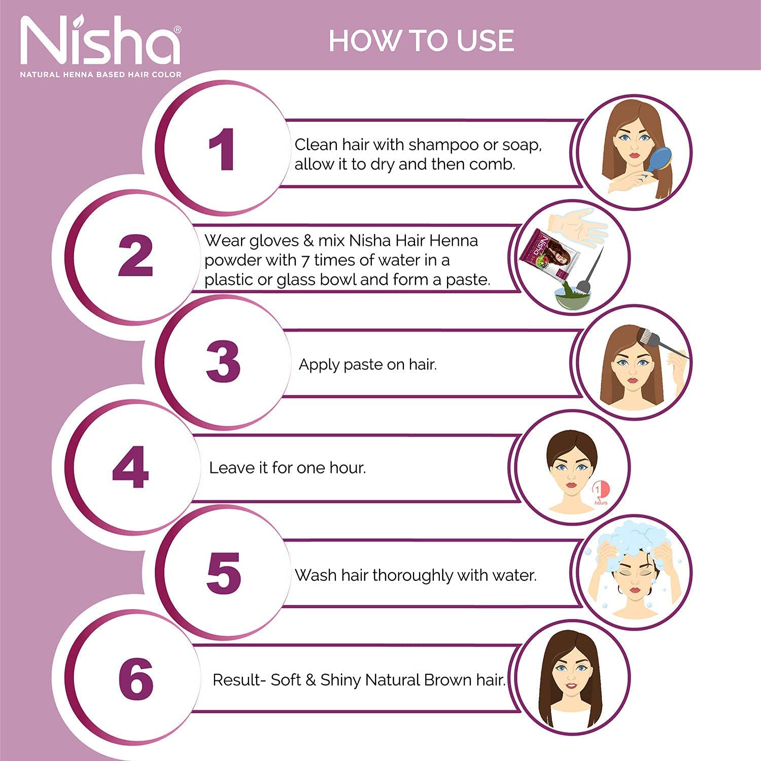 Nisha Hair Color Dye Henna Based Natural Hair Color Powder Without Ammonia Natural Brown Colour 15Gm Pack of 10