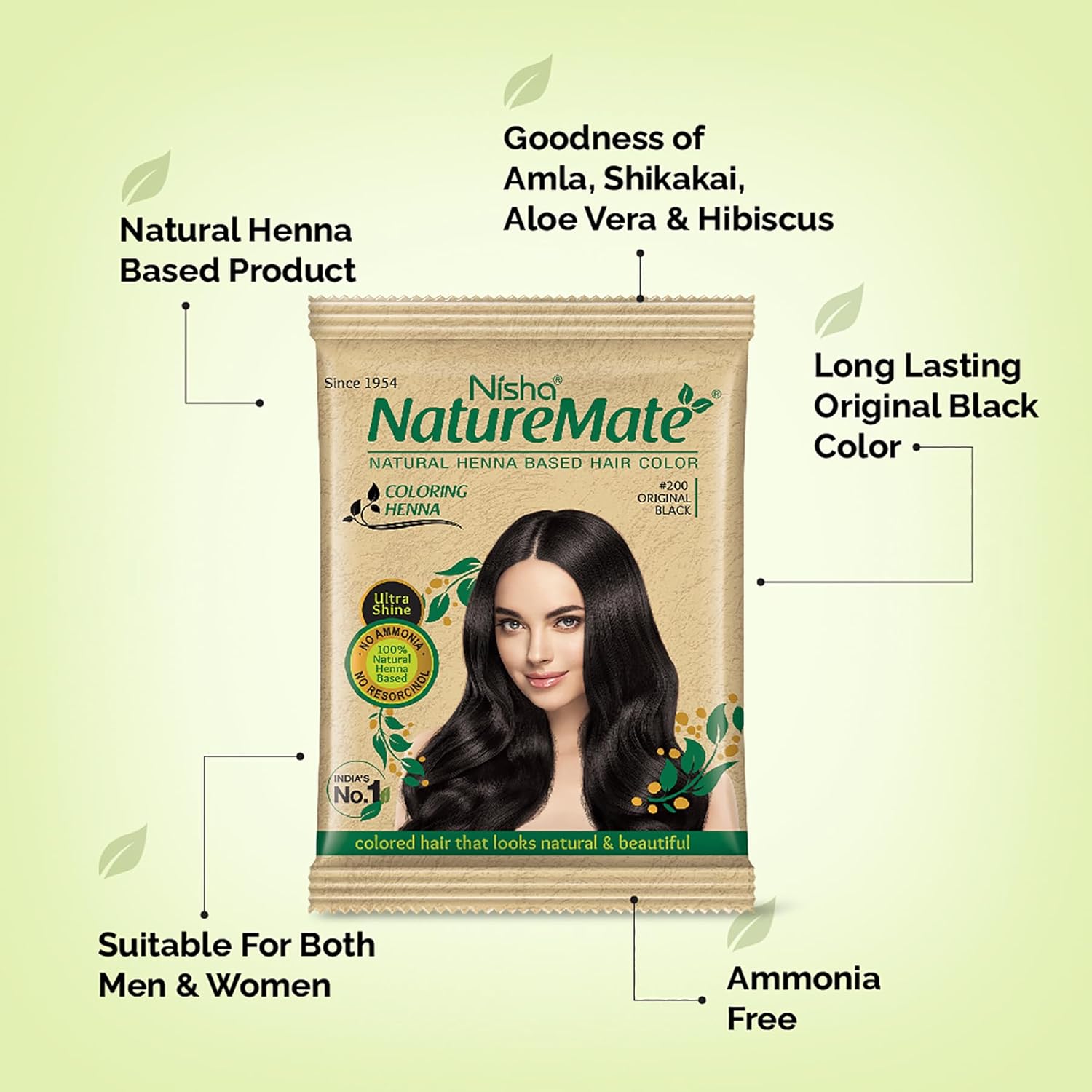 Nisha Nature Mate Henna Based Hair Color Powder Without Ammonia Natural Hair Colour for Women & Men 10gm Pack of 10 (Original Black)