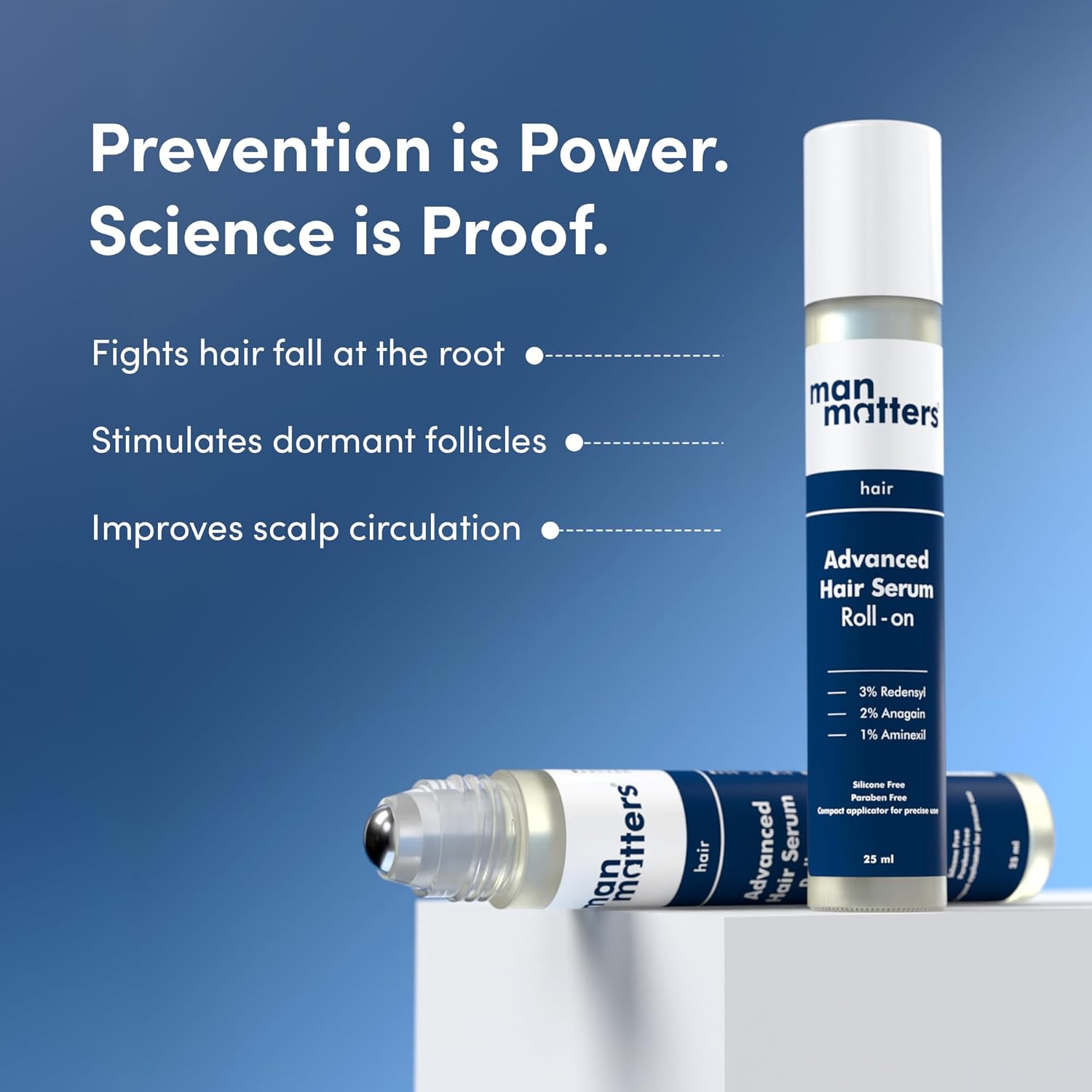 Man Matters Advanced Hair Growth Serum Roll On For Hair&Beard|With 3% Redensyl,2% Anagain,1% Aminexil&Rosemary Leaf Extract |Reactivates Hair Cells&Activates Beard Follicles|25Ml,50 Grams