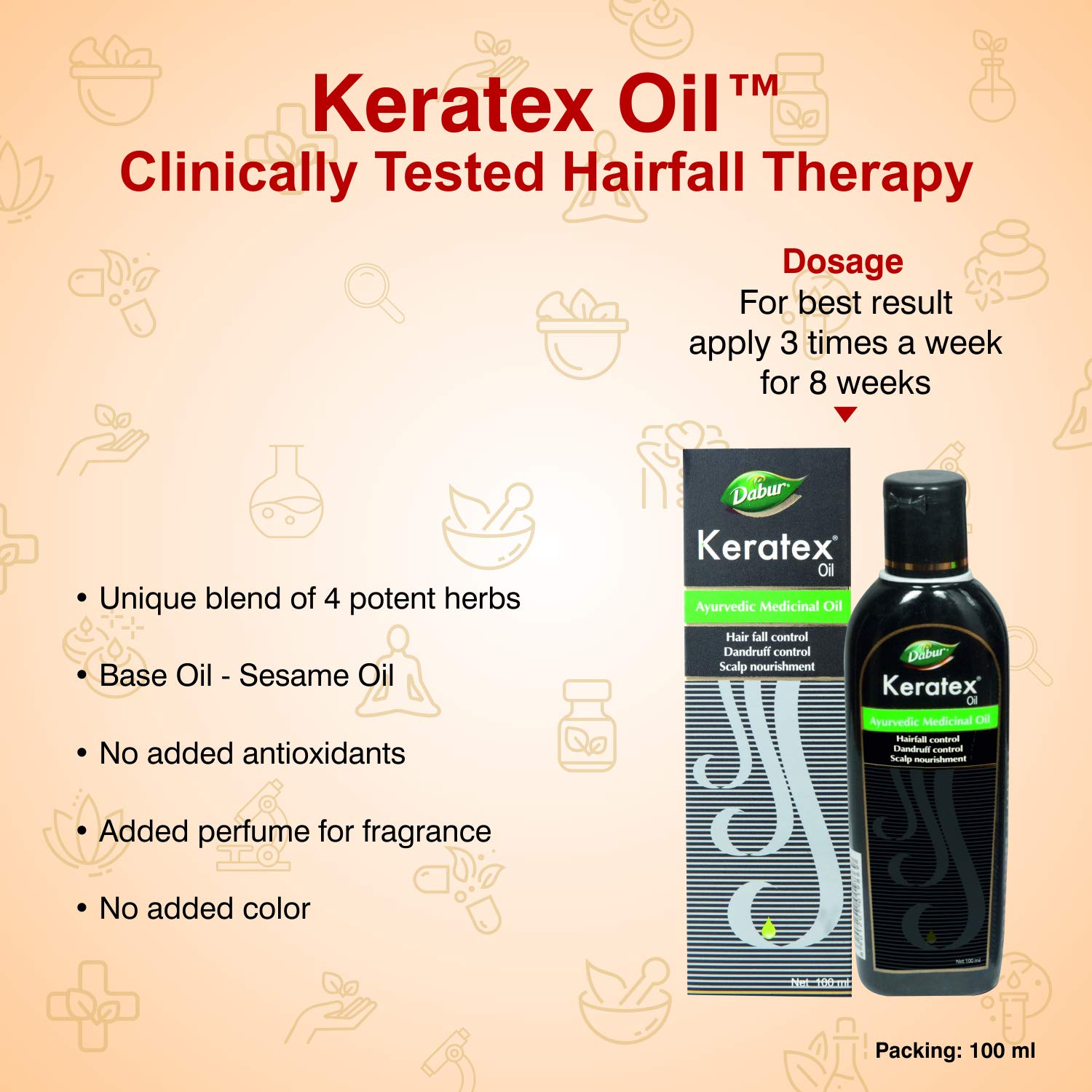 Dabur Keratex Oil Ayurvedic Medicinal Oil Reduces Hairfall, 100 Ml
