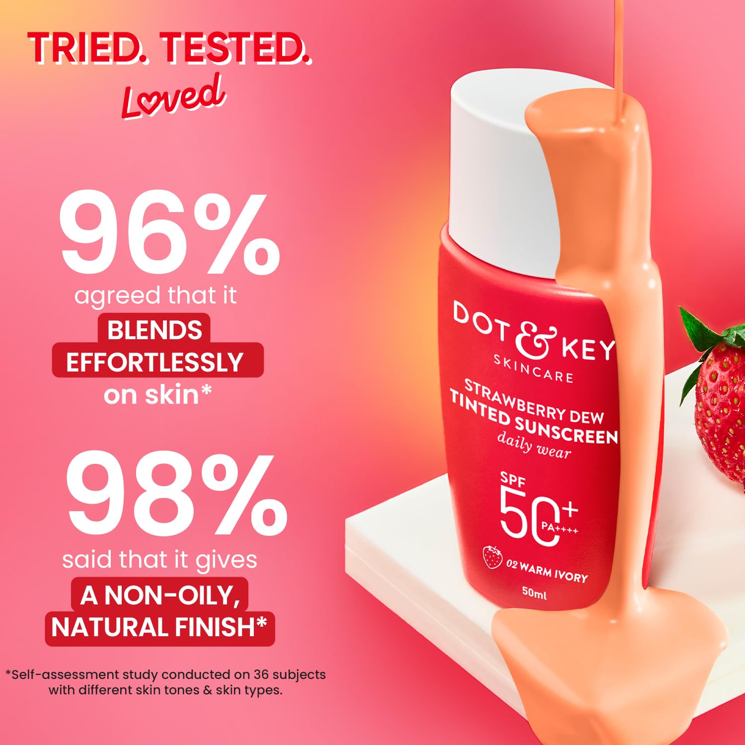 Dot & Key Strawberry Dew Tinted Sunscreen SPF 50+ Pa++++ - 02 Warm Ivory | Protection Against UA/UB | Broad Spectrum, Water & Sweat resistant | For All Skin Types | 50ml