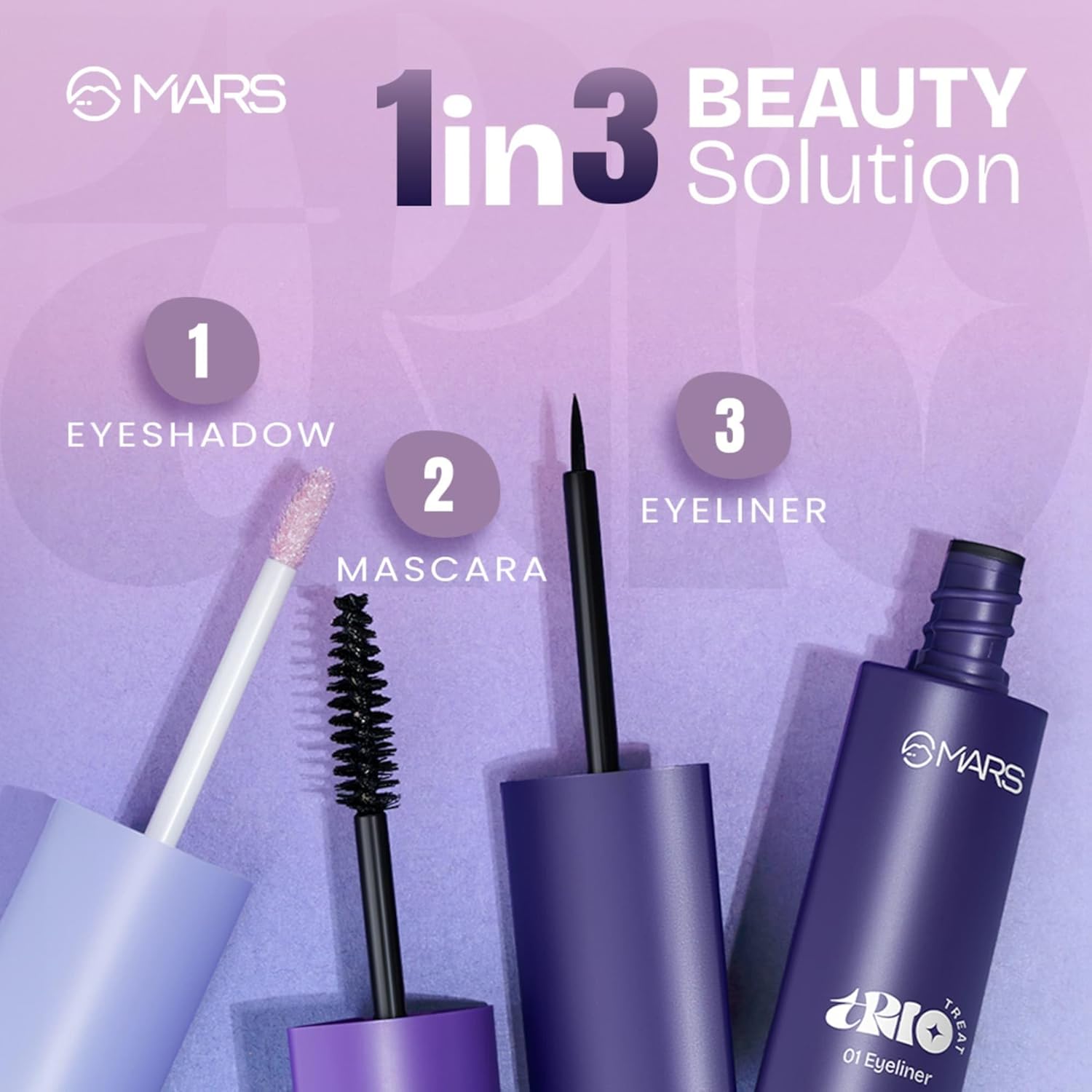 MARS TRIO Treat 3-IN-1 Eye Makeup Kit with Eyeliner, Mascara & Eyeshadow (24.50gm) | Travel Friendly Design | Long-Lasting | Versatile | Effortles Application