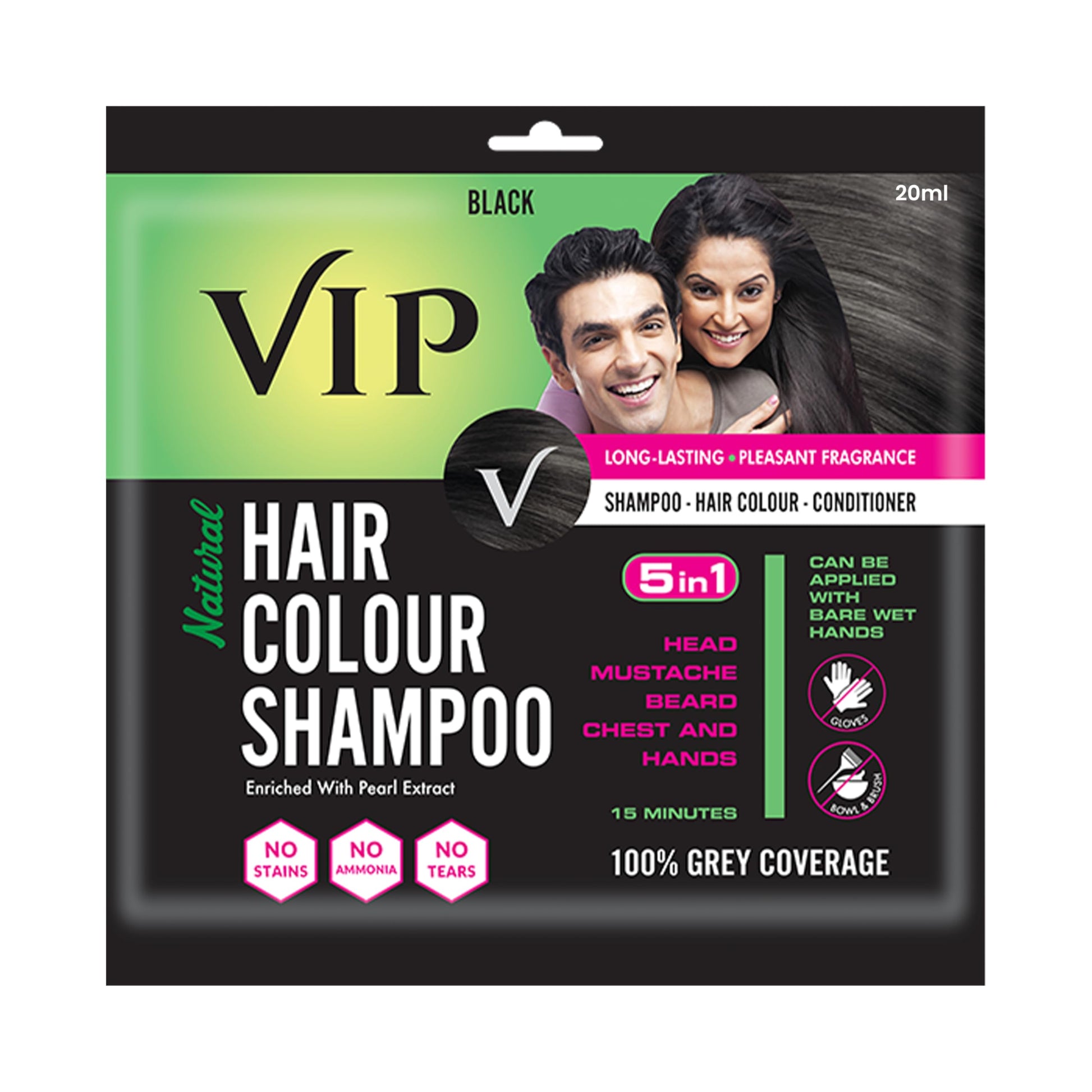 VIP HAIR COLOUR SHAMPOO 180ml Black for Men & Women | Alternate to Hair Dye | Salon Like Hair Color | Instant Beard Color - 100% Grey Hair Coverage