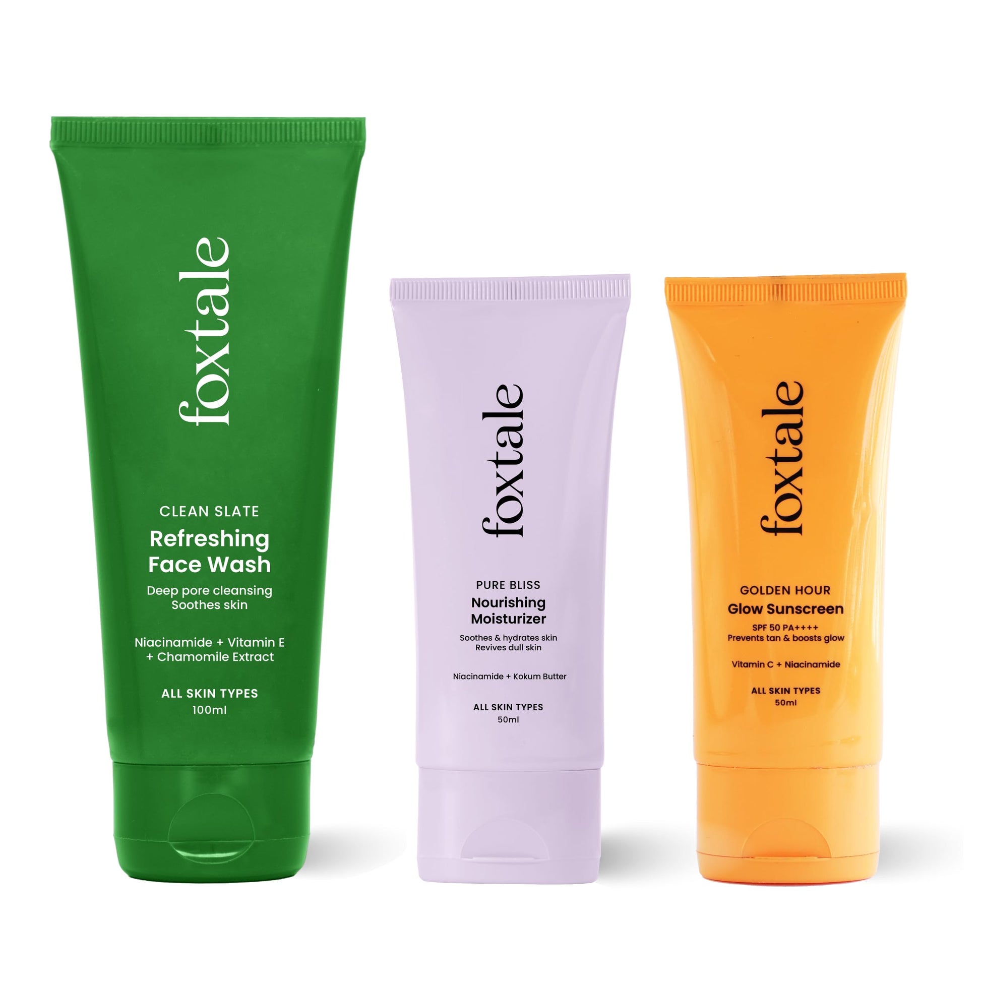 Foxtale Healthy Glow Combo for Soft and Hydrated Skin and a Healthy Golden Glow with Nourishing Moisturizer - 50 ml and Glow Sunscreen - 50 ml, For All Skin Types, Men & Women