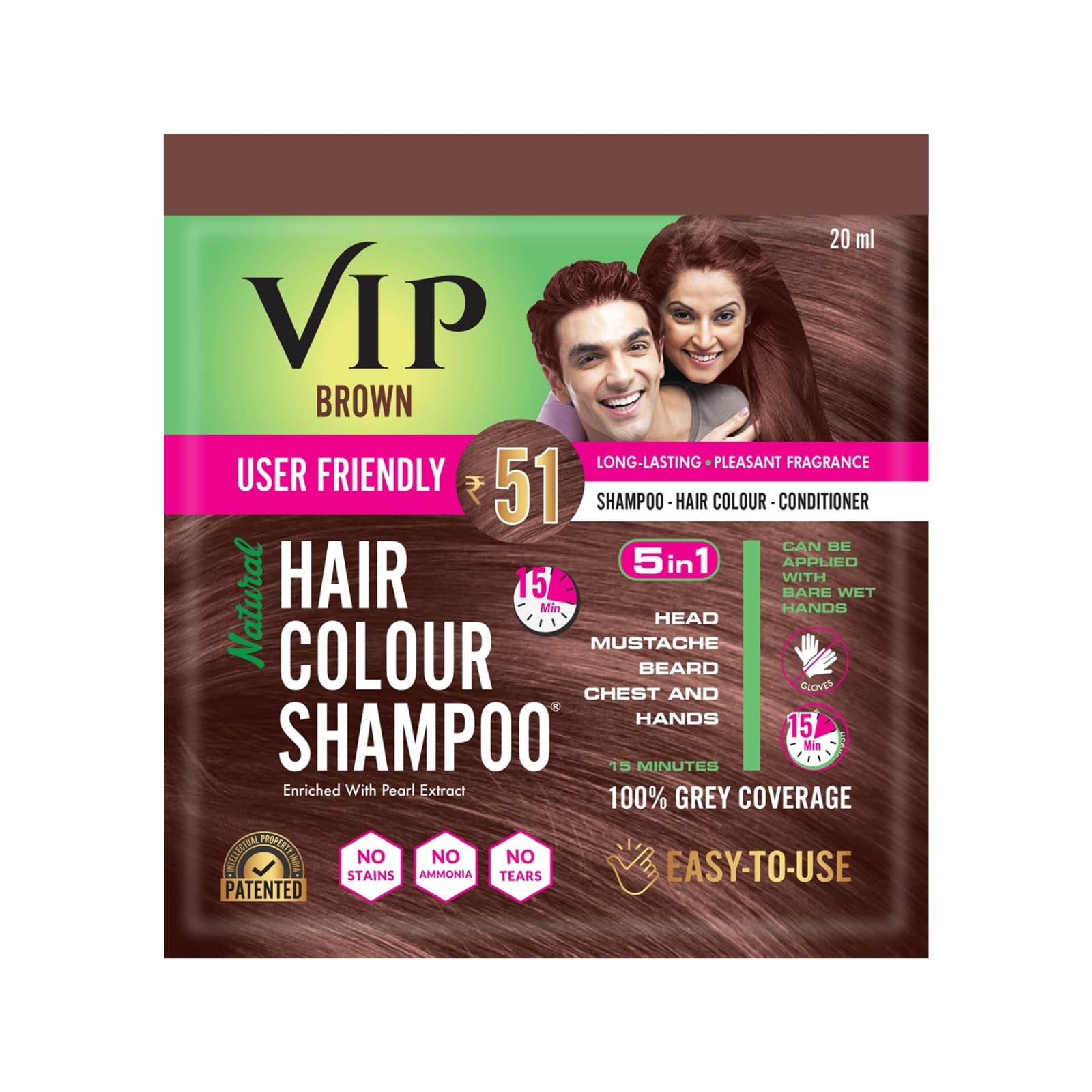 VIP HAIR COLOUR SHAMPOO 180ml Black for Men & Women | Alternate to Hair Dye | Salon Like Hair Color | Instant Beard Color - 100% Grey Hair Coverage