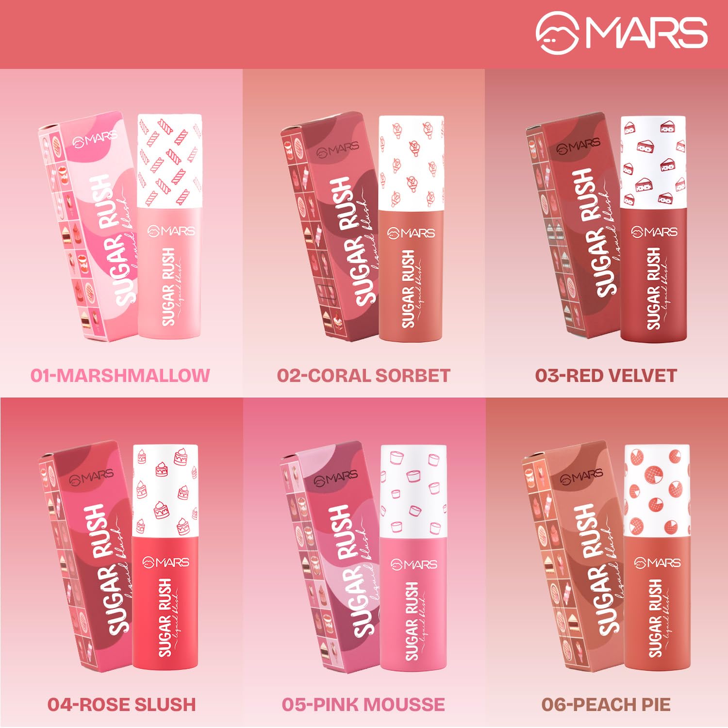 MARS Sugar Rush Liquid Blush (4.5ml) (01-MARSH MALLOW) | High-Pigmentation | Lightweight Formula | Dewy Matte Finish | Long-Lasting | Smooth Radiant Glow | Easy Doe-Foot Applicator