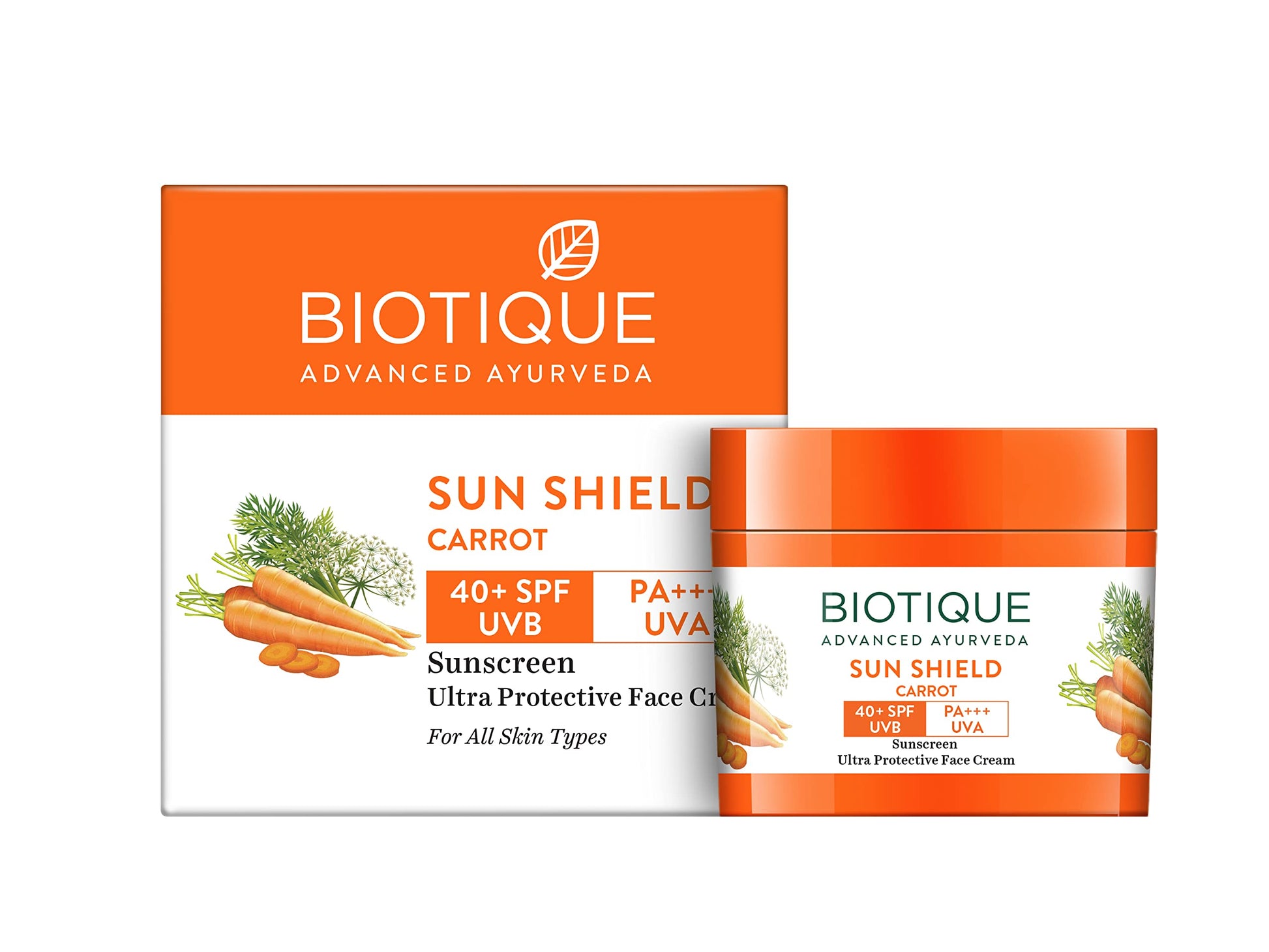 Biotique Bio Carrot Face & Body Sun Lotion | SPF 40 UVA/UVB Sunscreen | Prevents Ageing and Soothes Dry Skin| 100% Botanical Extracts | Suitable for All Skin Types | 190ml