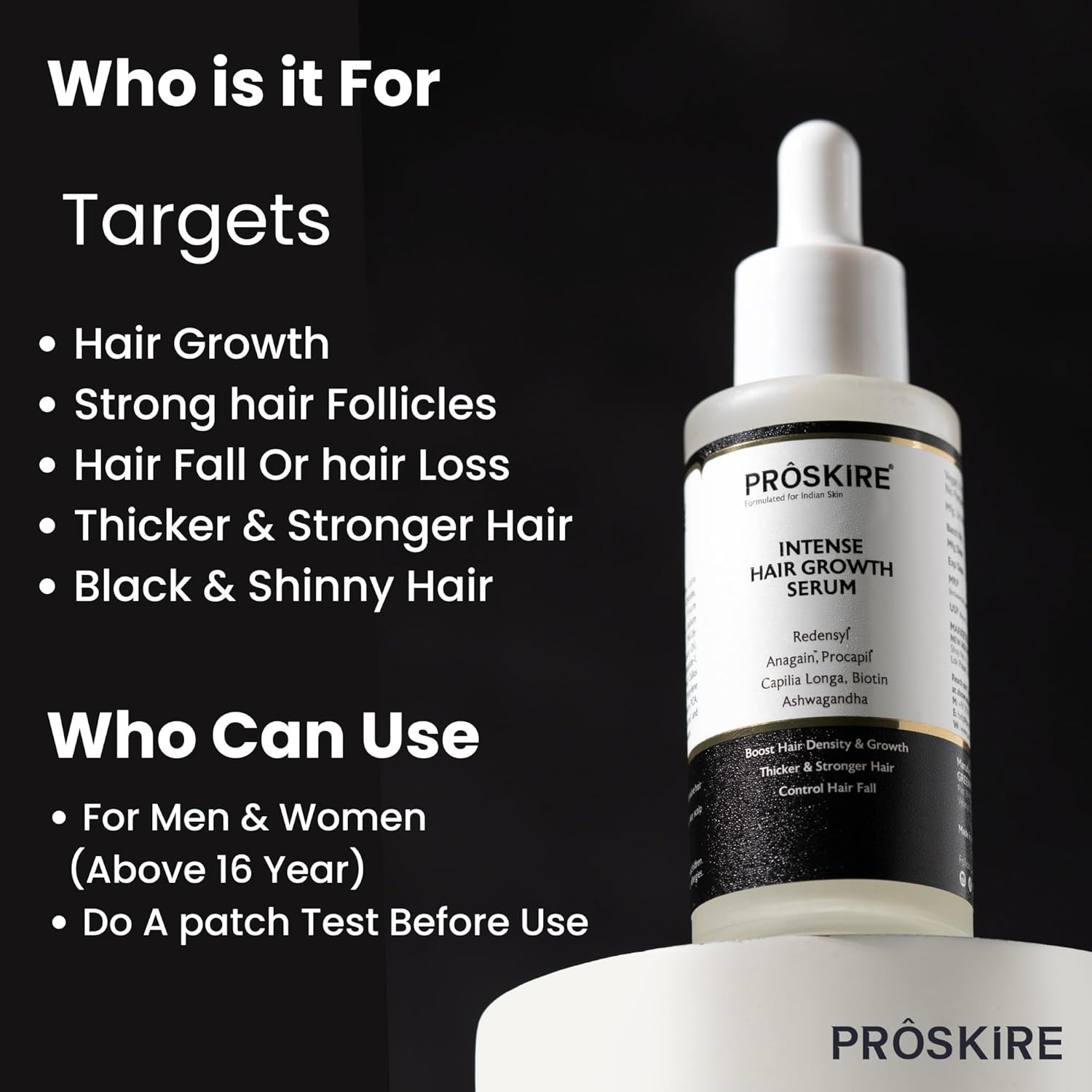 Proskire Intense Hair Growth Serum with Redensyl, Procapil, Anagain, Biotin & Ashwagandha 30ml - Dhevu