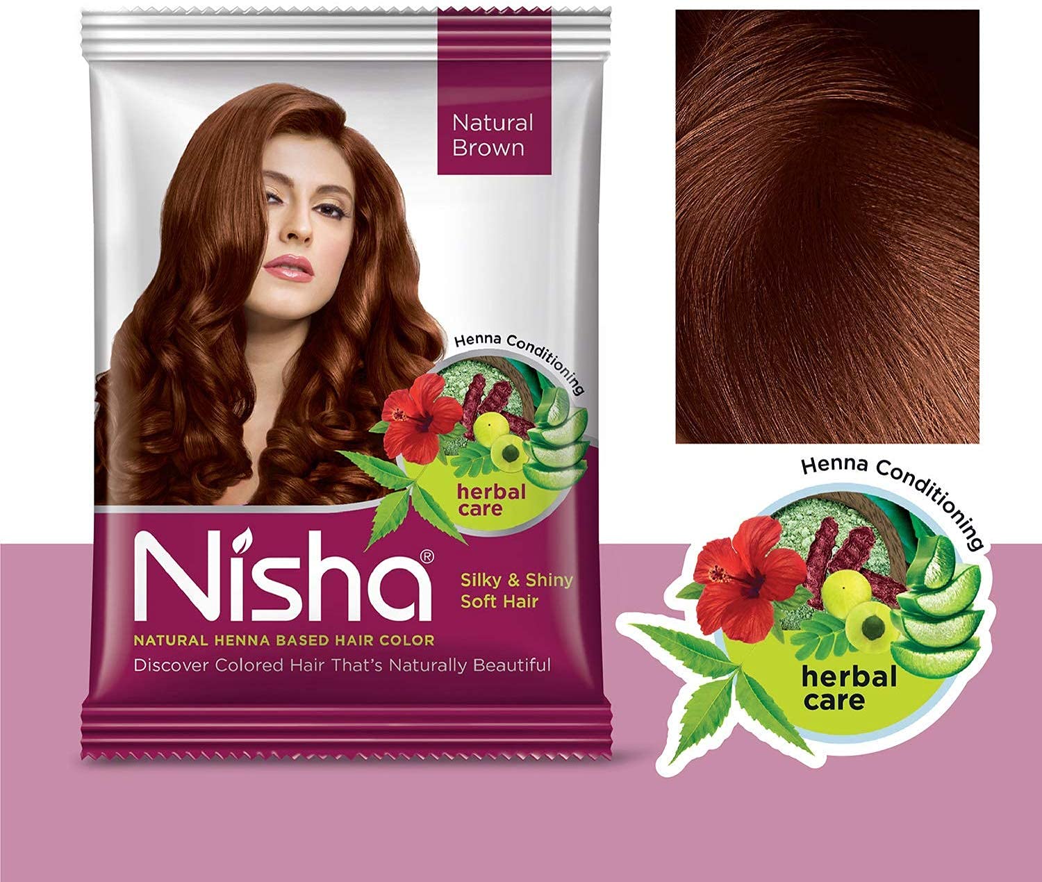 Nisha Hair Color Dye Henna Based Natural Hair Color Powder Without Ammonia Natural Brown Colour 15Gm Pack of 10