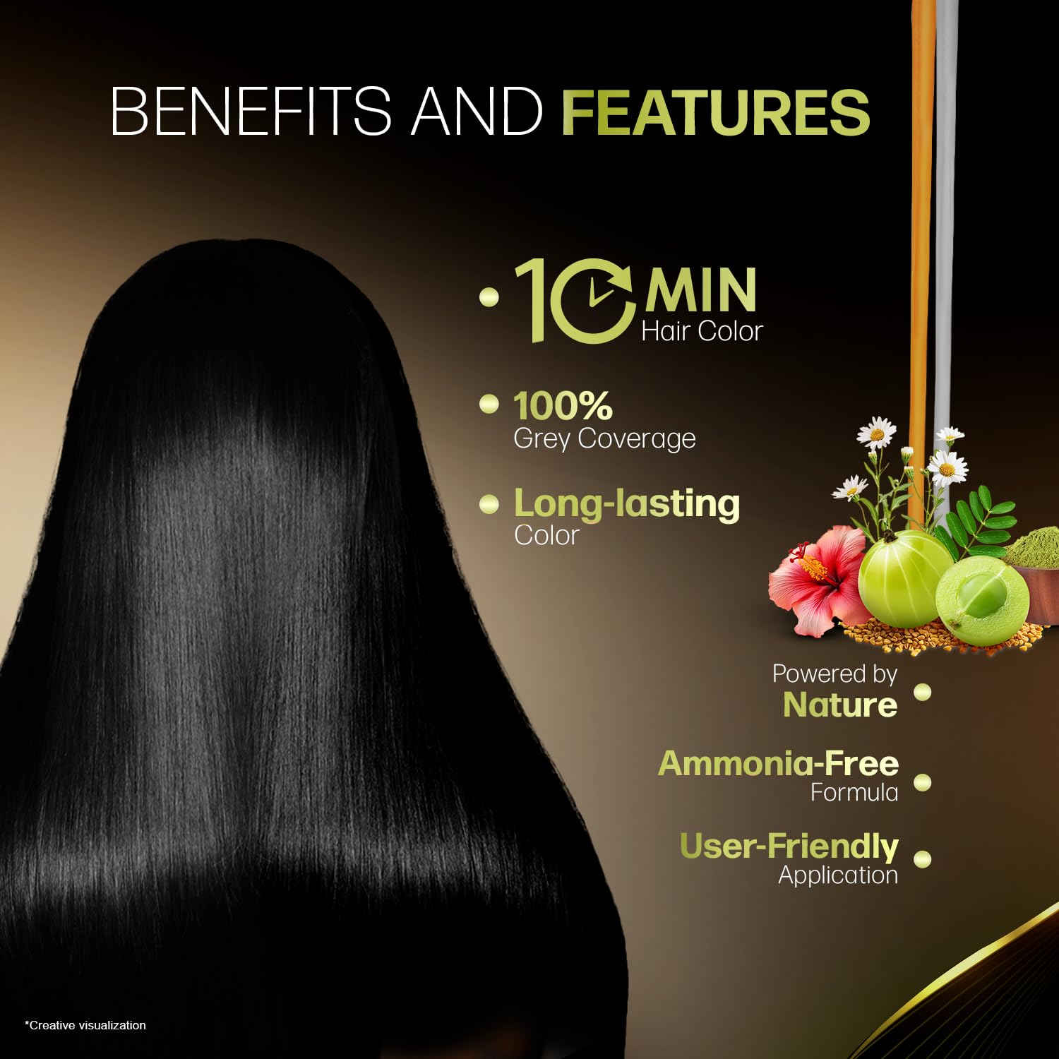 Indica Easy Do-It-Yourself Hair Color Shampoo Pump Pack with 5 Herbal Extracts and 100% Ammonia Free, Long Lasting Formula, 180 ML - Natural Black Colour (Gloves Included)