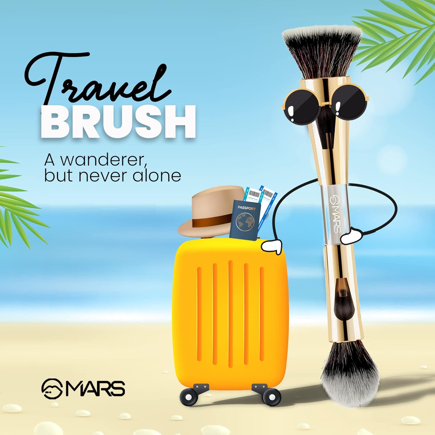 MARS 4 in 1 Travel Brush with Foundation Brush, Powder Brush, Eyeshadow Blending Brush & Flat Brush | Soft Bristles Makeup Brushes Set for Women
