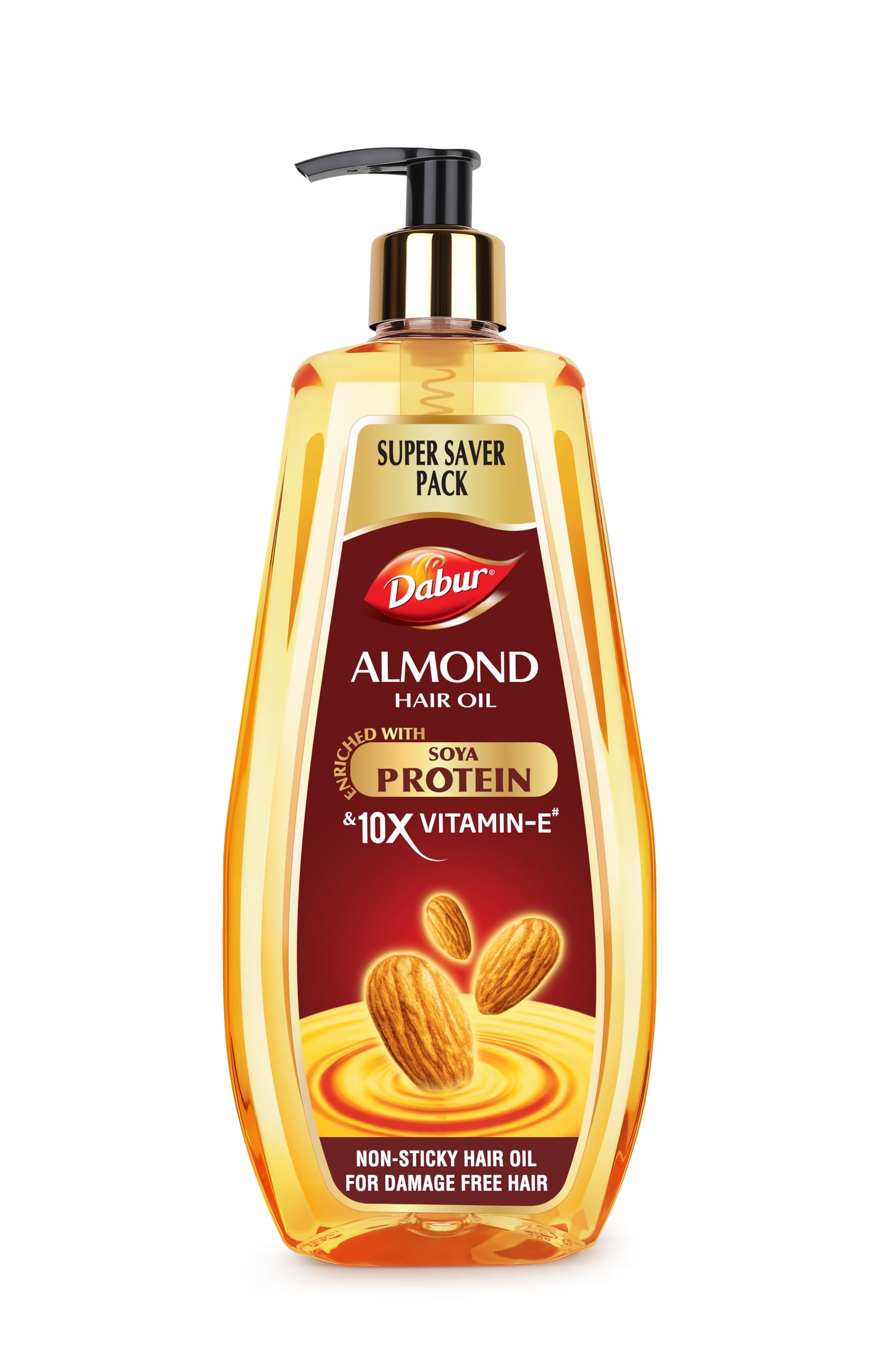 Dabur Almond Hair Oil - 500ml | Provides Damage Protection | Non Sticky Formula | For Soft & Shiny Hair | With Almonds, Keratin Protein, Soya Protein & 10X Vitamin E