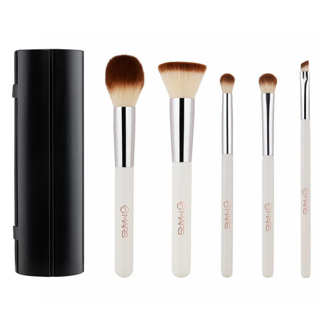 MARS Penta Perfect Set of 5 Makeup Brush Set with Holder | Long-Lasting Soft & Synthetic Bristles | Versatile Use | Precise Application for Face, Eyes & Brows (WHITE)