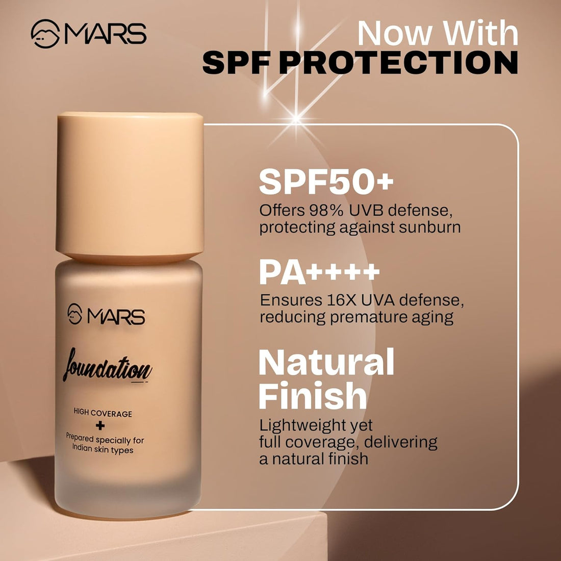MARS SPF50 PA++++ High Coverage Liquid Foundation | Blemish Free & Blendable Foundation for Makeup (40ml) (SHADE-01)