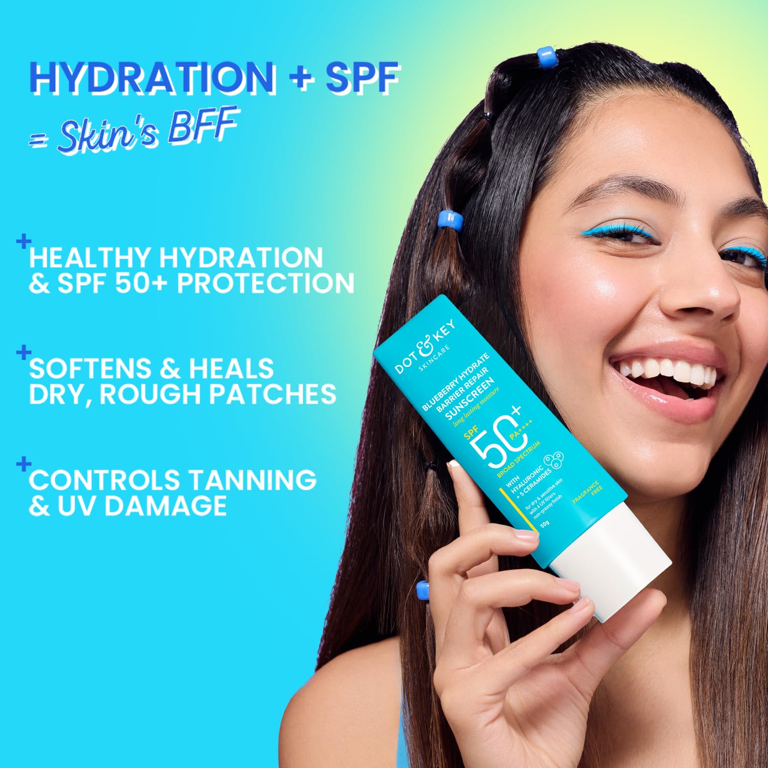 Dot & Key Blueberry Hydrate Barrier Repair Sunscreen Spf 50+,Pa++++|For Dry&Sensitive Skin|Non - Greasy Finish|No White Cast|Uv & Blue Light Protection|Broad Spectrum|For Women&Men|50G, 1 Count