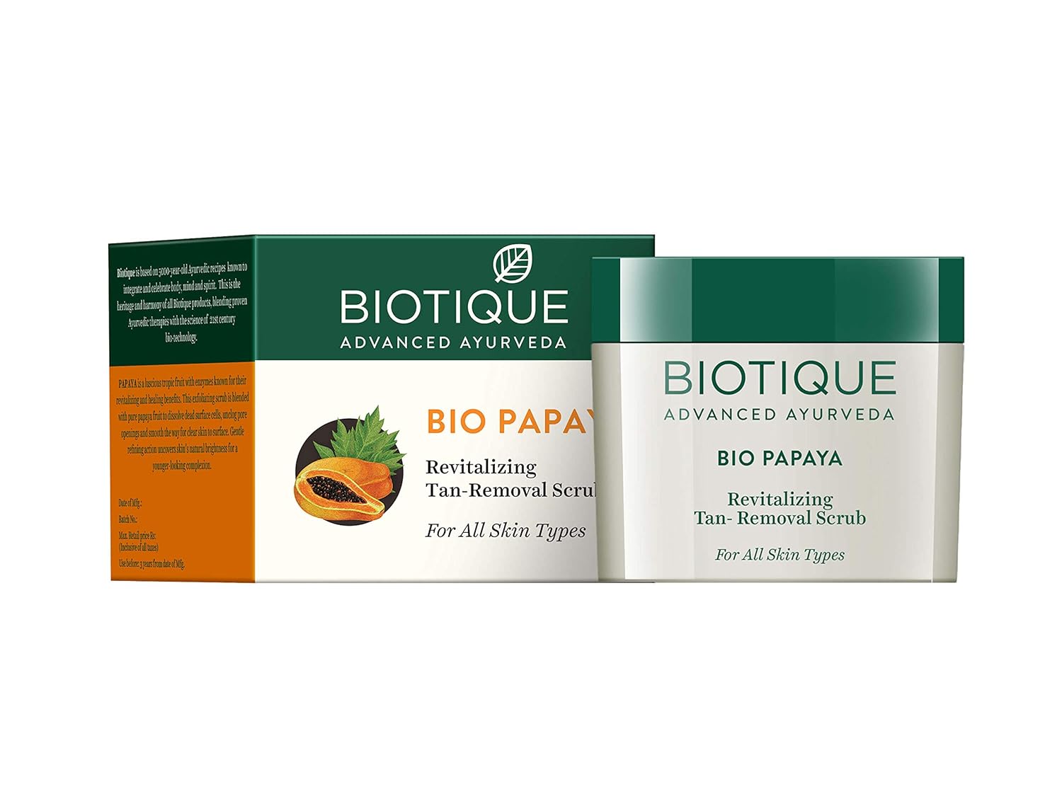 Biotique Papaya Tan Removal Brightening & Revitalizing Face Scrub | Gentle Exfoliation | Smooth and Clear Complexation | 100% Botanical Extracts| Suitable for All Skin Types | 235g