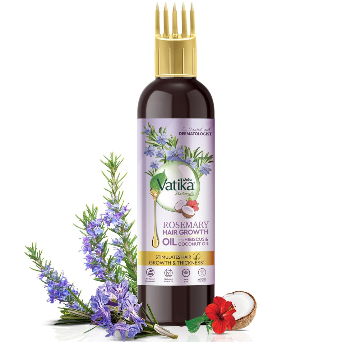 DABUR Vatika Rosemary Hair Growth Oil With Hibiscus & Coconut Oil - 100Ml | Stimulates Hair Growth And Thickness | Reduces Hair Fall | Co-Created With Dermatologist | No Mineral Oil |Animal Test Free