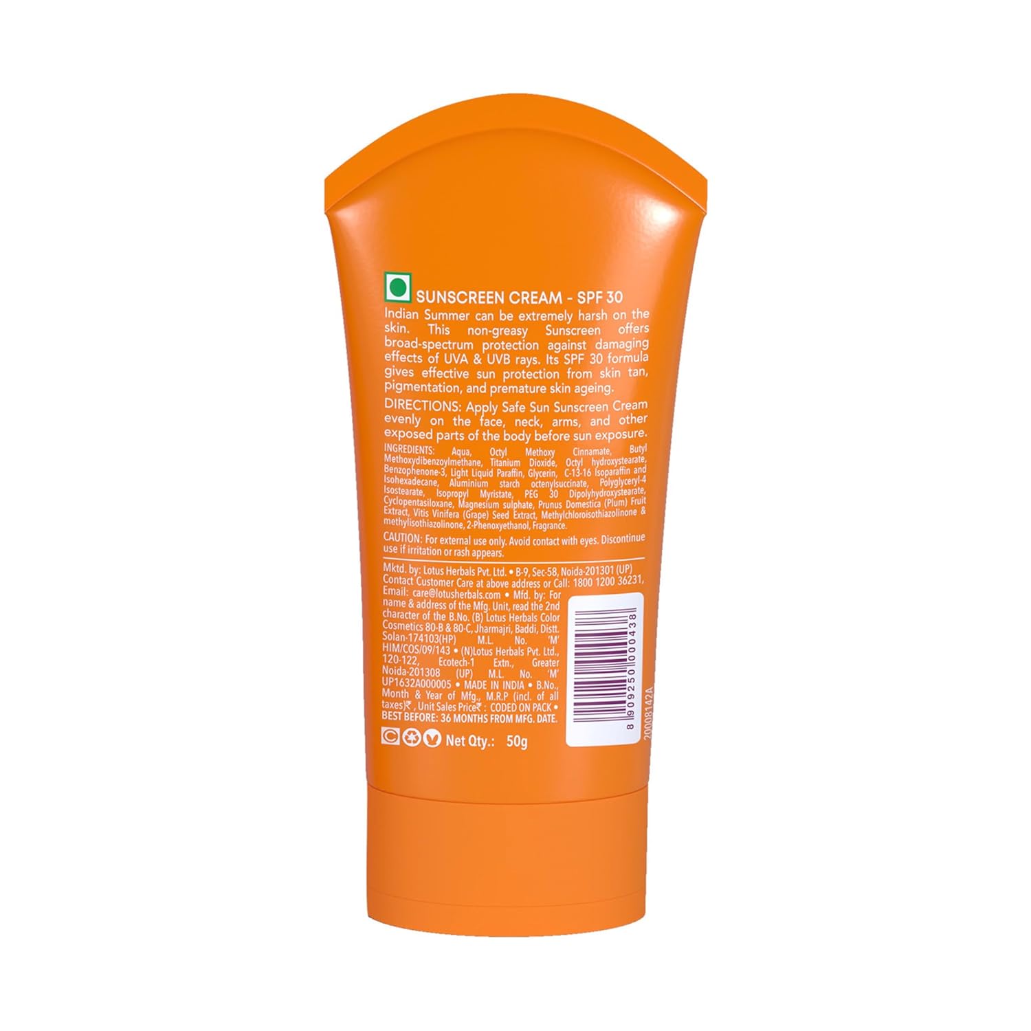 Lotus Herbals Safe Sun Sunscreen Cream , Black Plum Extract| Suitable For Indian Summer Formula | SPF 30 and PA++ | Non-Greasy | For Oily, Combination, Acne Prone & Normal Skin| Lightweight, Sweat & Water Resistant | For Women & Men | 50g.