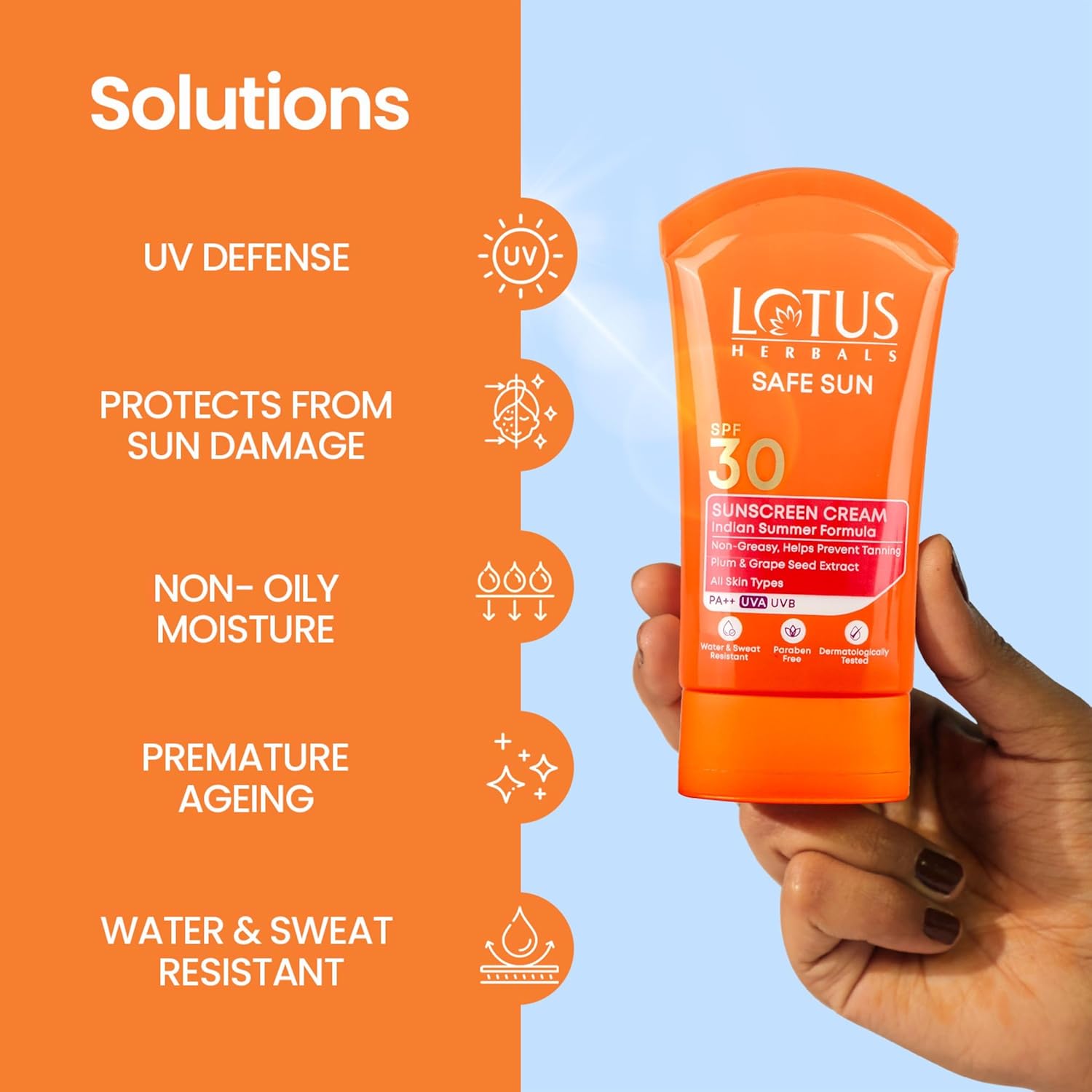 Lotus Herbals Safe Sun Sunscreen Cream , Black Plum Extract| Suitable For Indian Summer Formula | SPF 30 and PA++ | Non-Greasy | For Oily, Combination, Acne Prone & Normal Skin| Lightweight, Sweat & Water Resistant | For Women & Men | 50g.