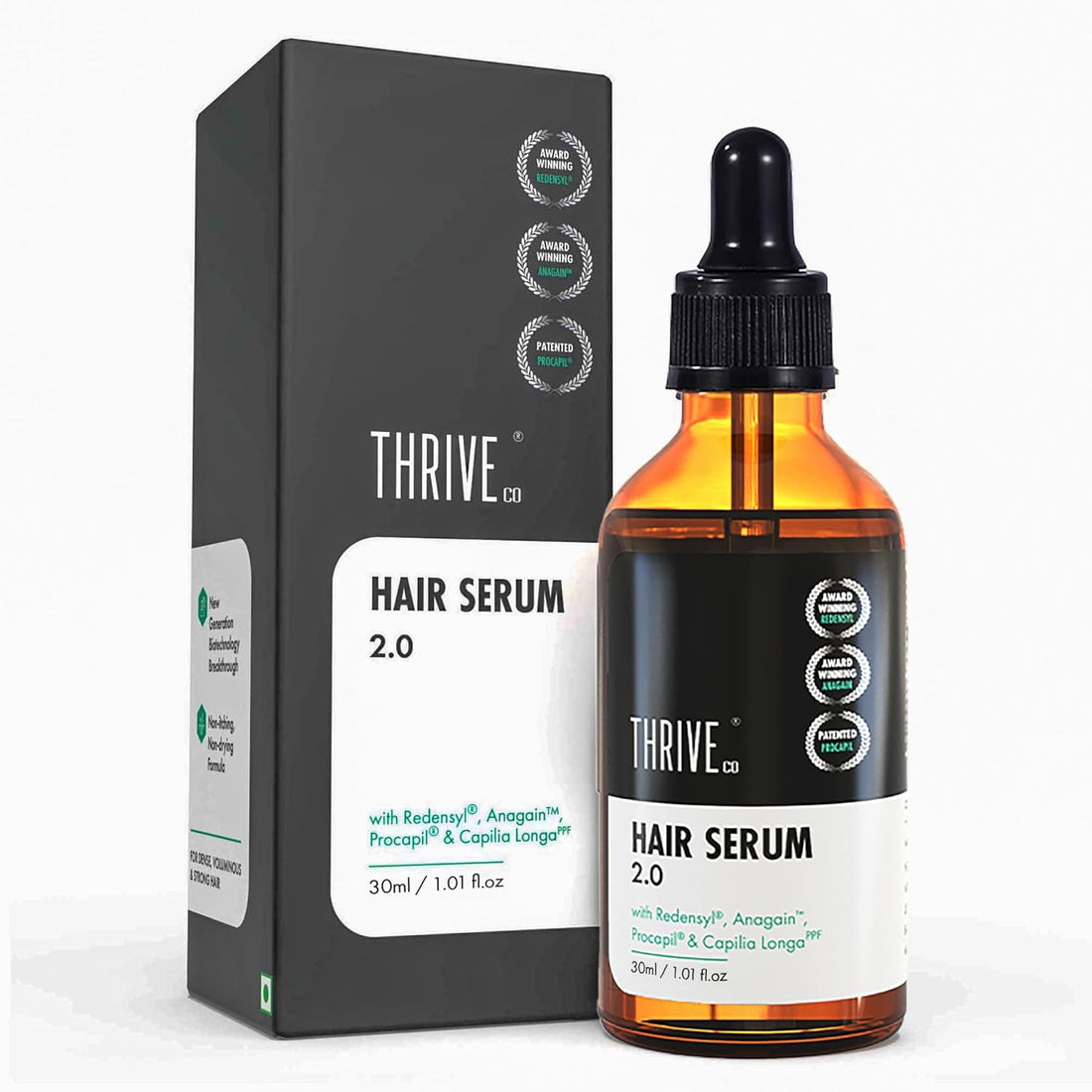 ThriveCo Hair Growth Serum 2.0,Clinically Proven To Reduce HairFall & Boost Hair Growth,Powered By Redensyl,Procapil & Anagain,Backed By British Medical Research,Lightweight,Non-Sticky,For Unisex 30Ml