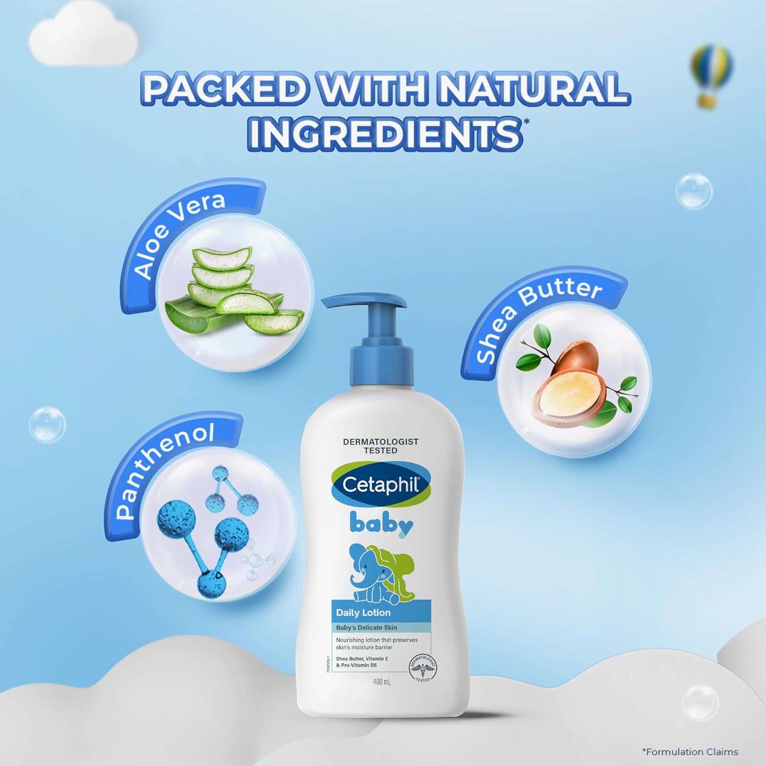 Cetaphil Baby Daily Lotion, Suitable for baby’s delicate skin, Shea Butter and Vit E, Dermatologist Tested and Pediatrician Recommended, 400 ml