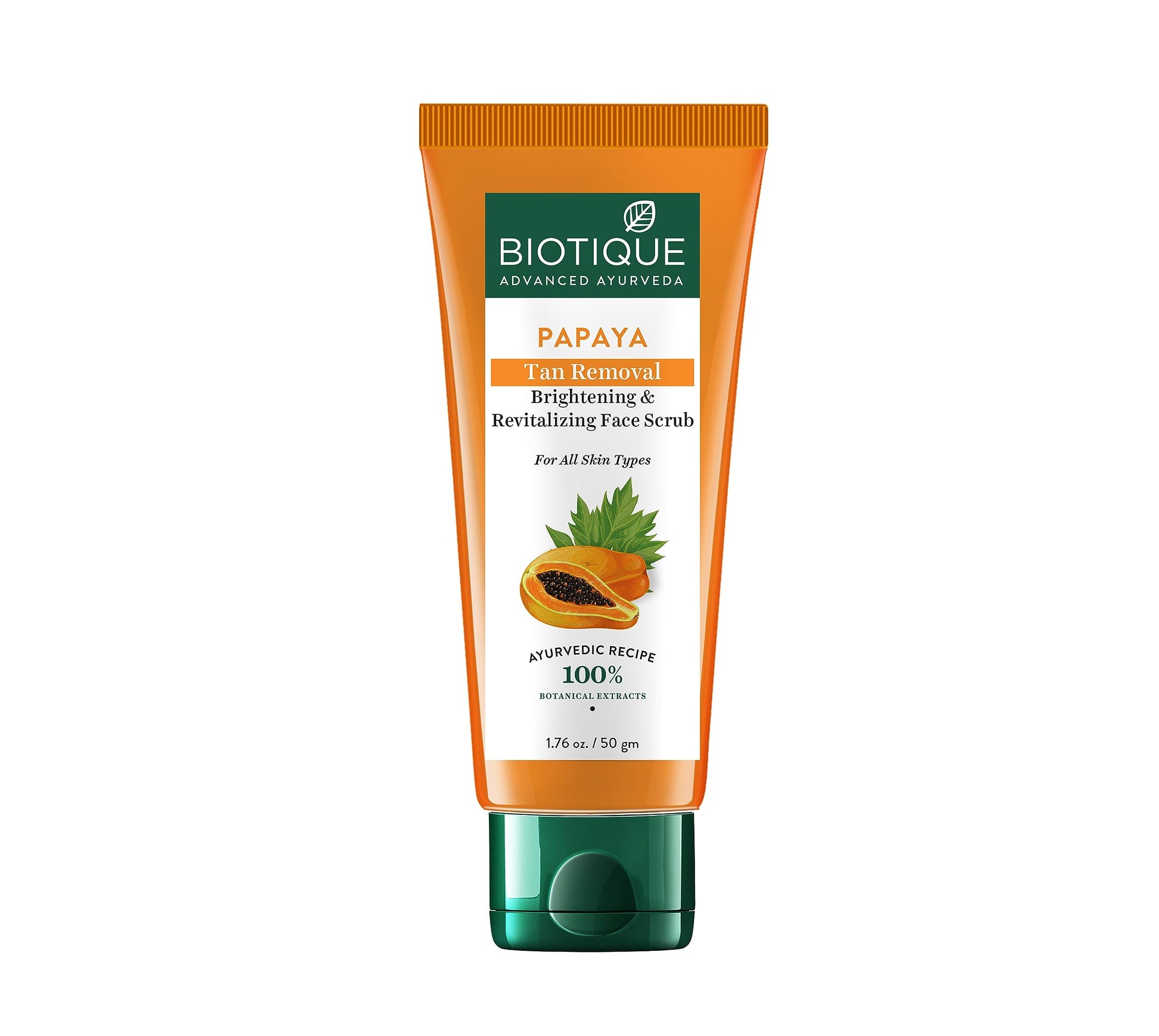 Biotique Papaya Tan Removal Brightening & Revitalizing Face Scrub | Gentle Exfoliation | Smooth and Clear Complexation | 100% Botanical Extracts| Suitable for All Skin Types | 235g