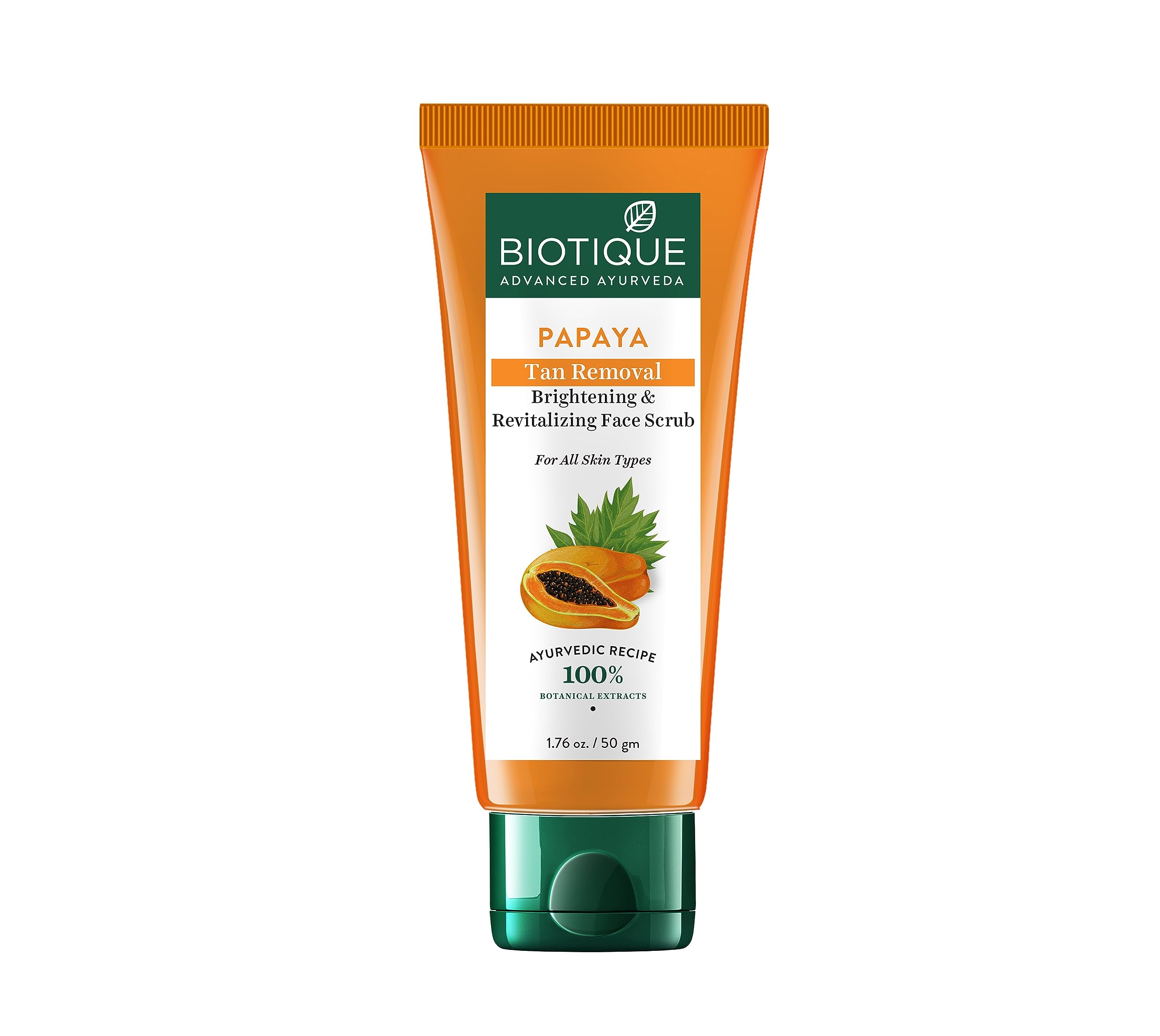 Biotique Papaya Tan Removal Brightening & Revitalizing Face Scrub | Gentle Exfoliation | Smooth and Clear Complexation | 100% Botanical Extracts| Suitable for All Skin Types | 235g