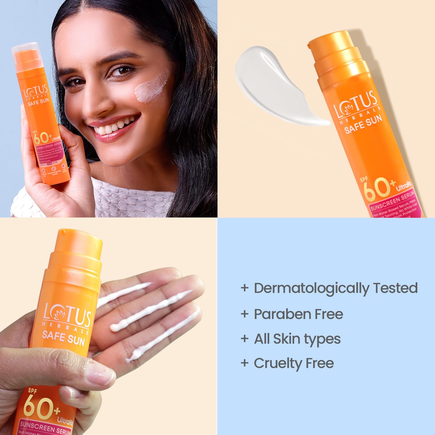 Lotus Herbals UltraRx Sunscreen Serum SPF 60+ PA++++ | No White Cast | No Breakouts | Cica & Hyaluronic | Dermatologically Tested | 50ml