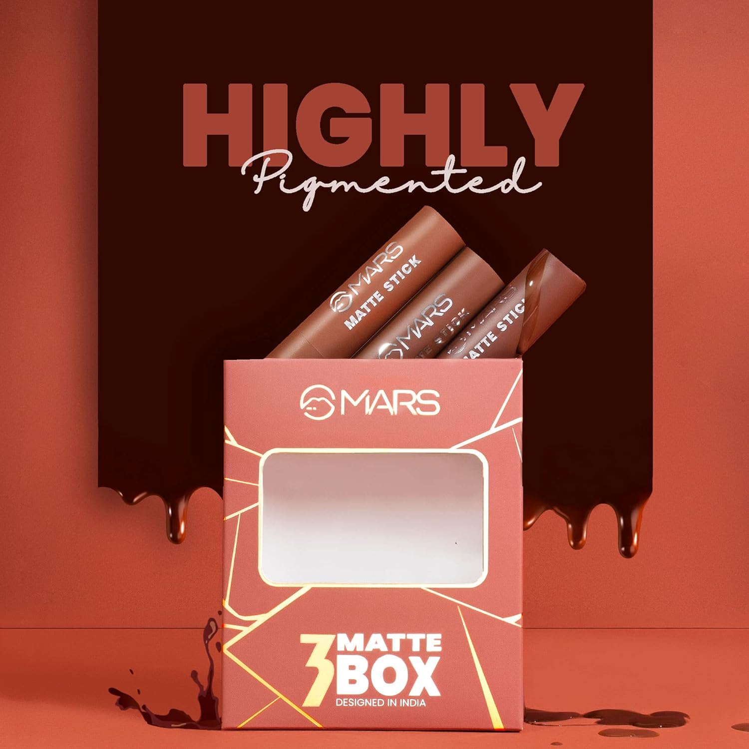 MARS Matte Box Set of 3 Lipsticks for Women | Long-Lasting | Smooth Finish | Moisturising | One Swipe Pigmentation (3x3.2 gm) (03-Plum)