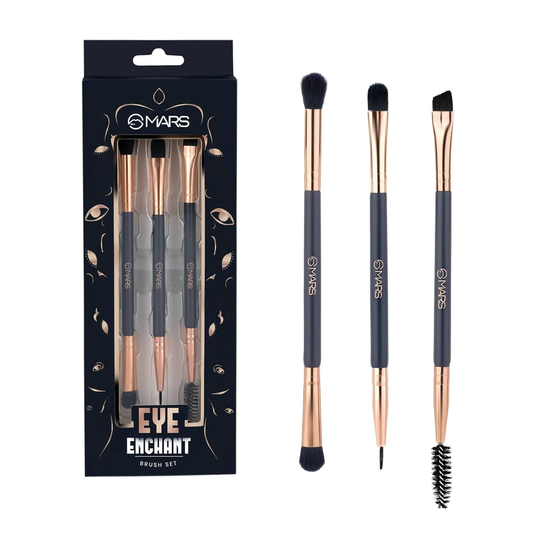 MARS Enchanted Eye Brush Set of 3 | Multipurpose Eye Makeup, Eyebrow & Liner Brushes | Soft Bristles | Compact & Travel Friendly